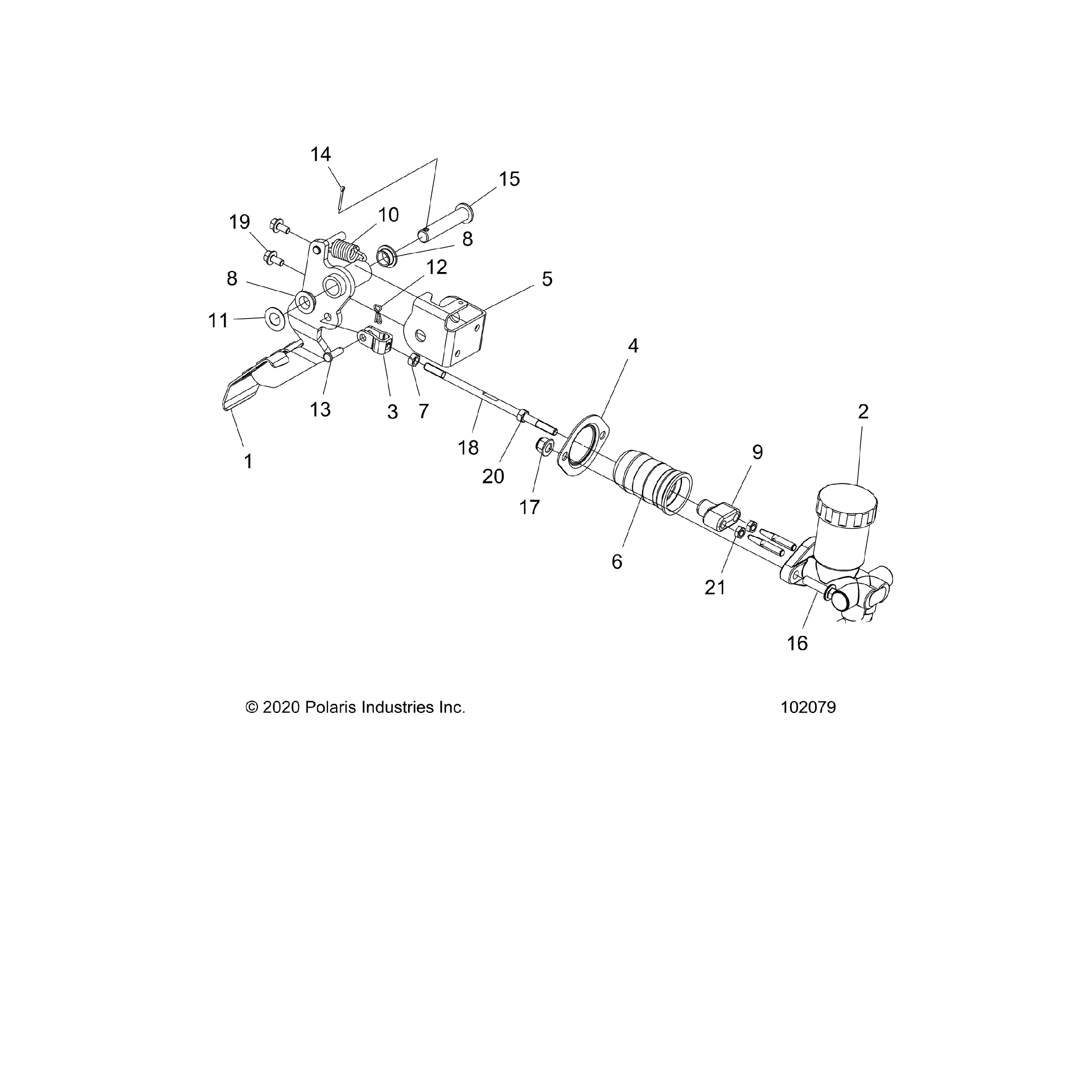 An Image of a Genuine Polaris Parts Schematic Diagram showing the schematic - BRAKES: PEDAL AND MASTER CYLINDER MOUNTING - 2021 POLARIS ACE 150 EFI