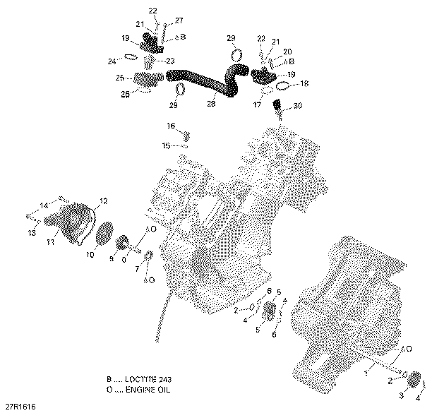 An Image of a Genuine Can-Am Parts Schematic Diagram showing the schematic - ENGINE COOLING - 650 EFI