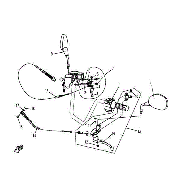 An Image of a genuine CFMOTO Parts Schematic Diagram showing the group - HANDLEBAR -1 - 2015 CFMOTO CFORCE 500 SWB