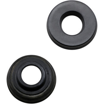 The Shock Oil Dust Seal Set 12.5 mm KYB by Race Tech is shown: two black seals with central holes, one with a flat profile and the other with a raised, beveled edge, are displayed on a white background.
