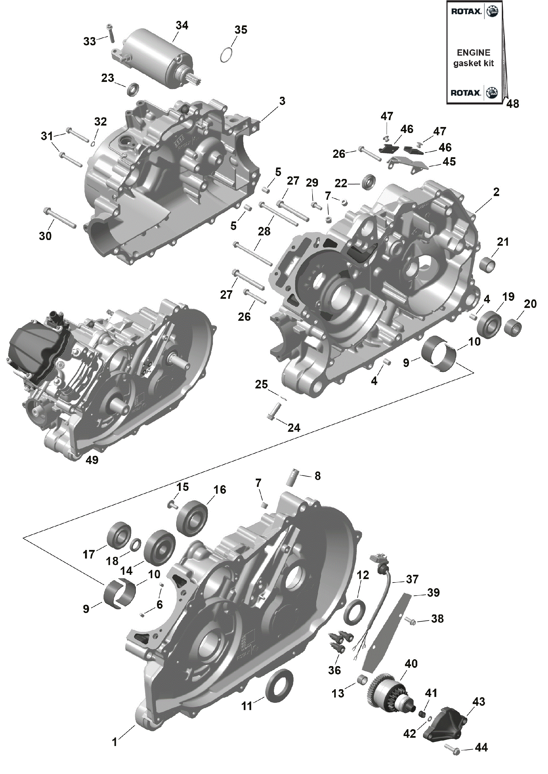 An Image of a Genuine Can-Am Parts Schematic Diagram showing the schematic - ROTAX - CRANKCASE