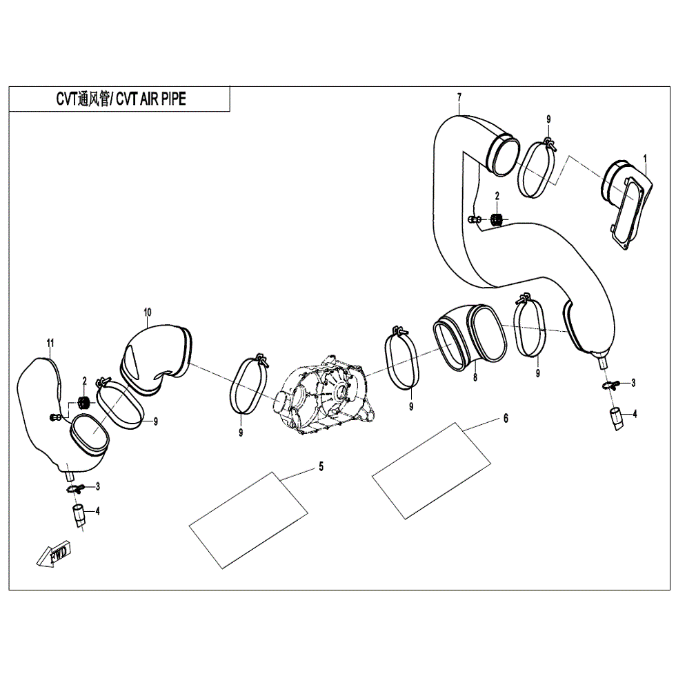 An Image of a Genuine CFMOTO Parts Schematic Diagram showing the schematic - CVT AIR PIPE - 2022 CFMOTO ZFORCE 800 Trail