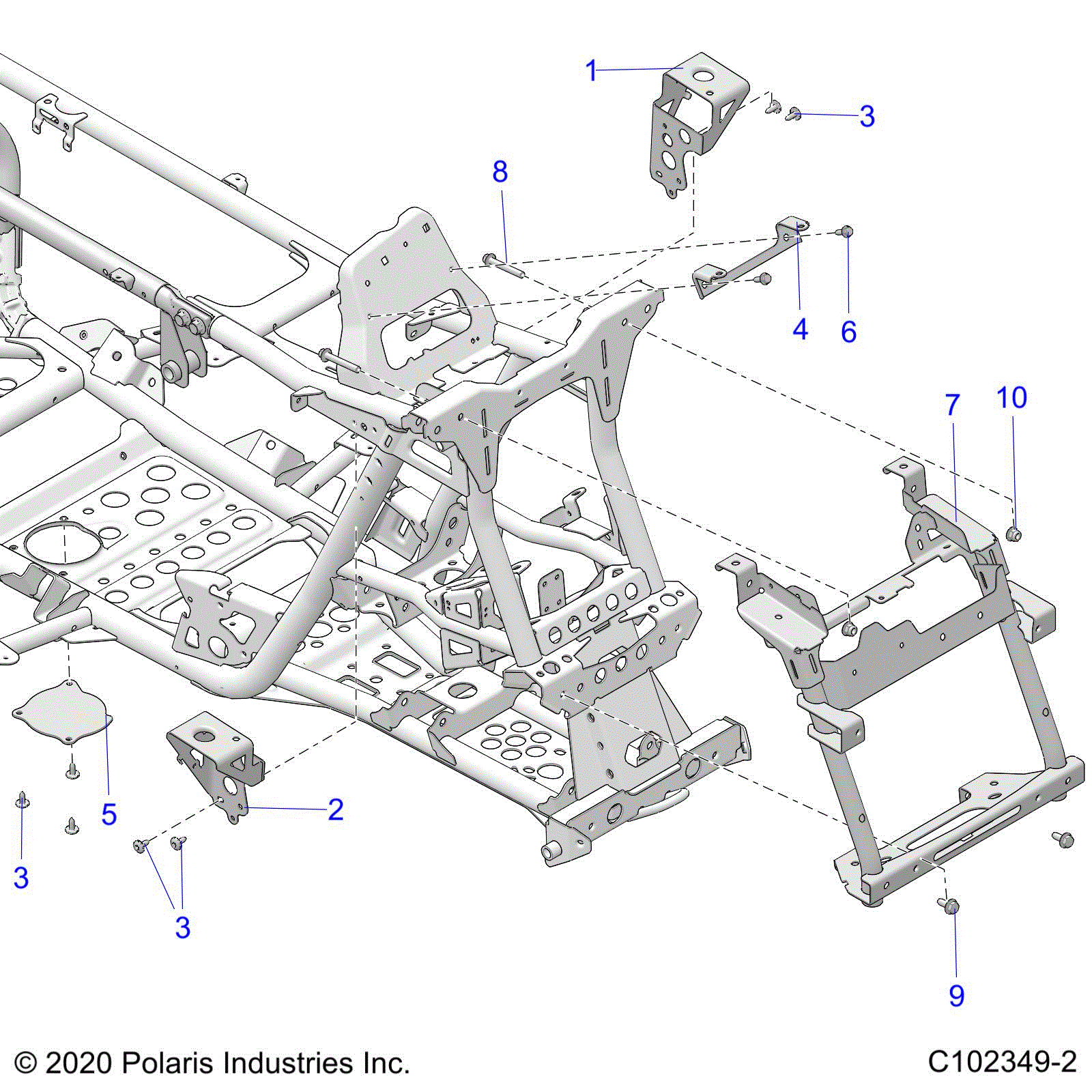 An Image of a Genuine Polaris Parts Schematic Diagram showing the schematic - CHASSIS: FRONT CAB SUPPORTS - 2024 POLARIS SCRAMBLER XP 1000 55" 49S