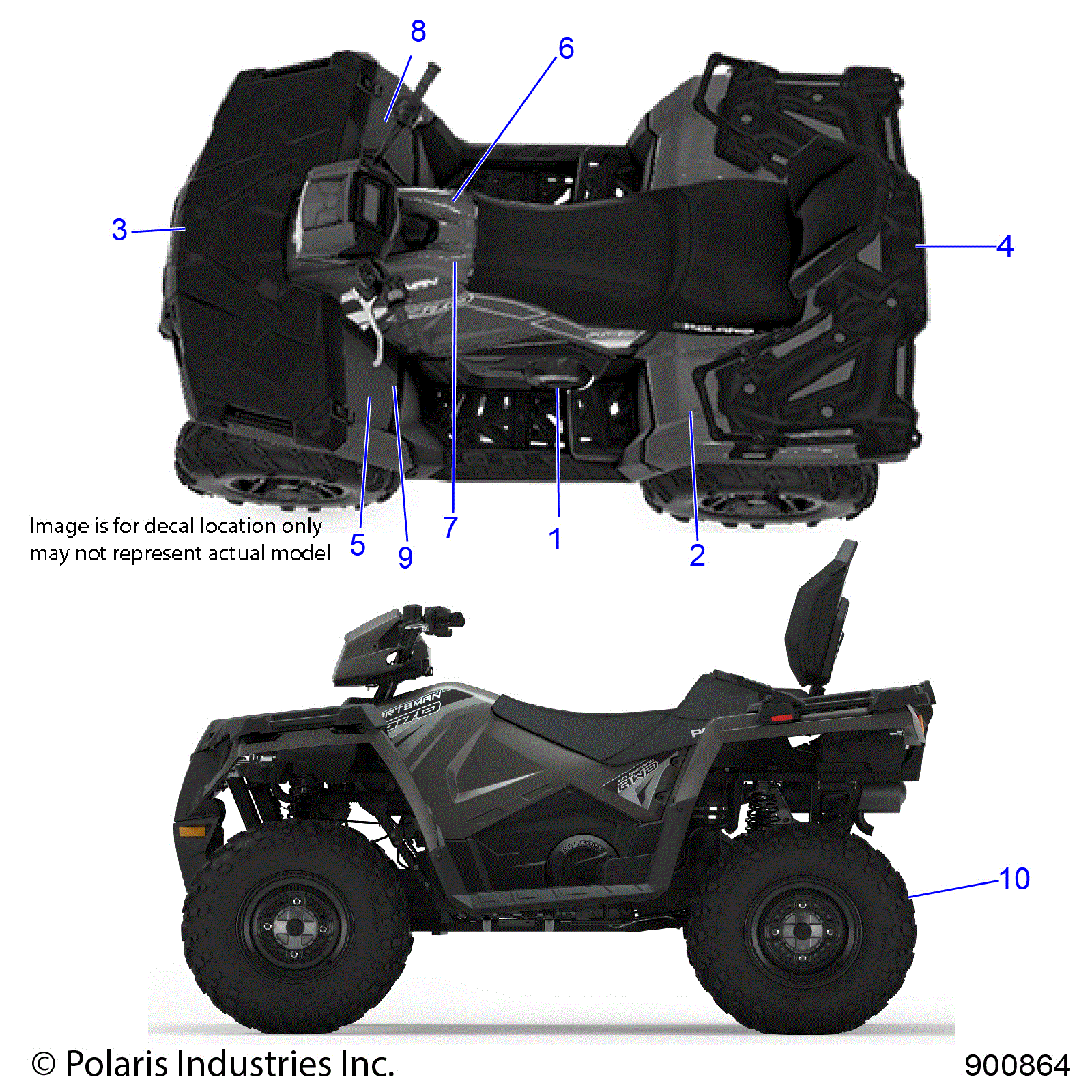 An Image of a Genuine Polaris Parts Schematic Diagram showing the schematic - BODY: DECALS GENERAL - 2024 POLARIS SPORTSMAN TOURING 570 EPS