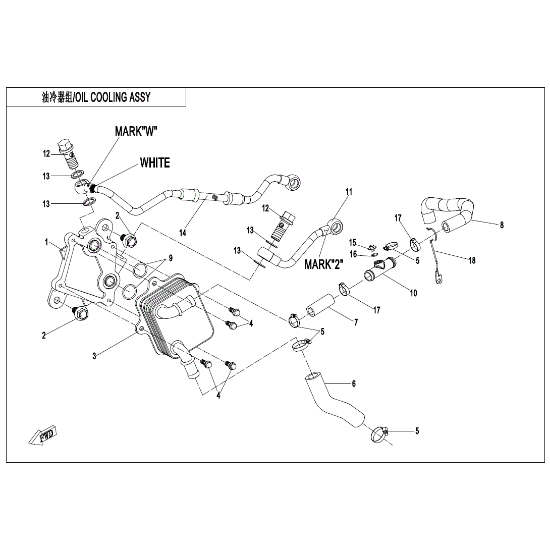 An Image of a Genuine CFMOTO Parts Schematic Diagram showing the schematic - OIL COOLING SYSTEM. - 2024 CFMOTO ZFORCE 800 Trail