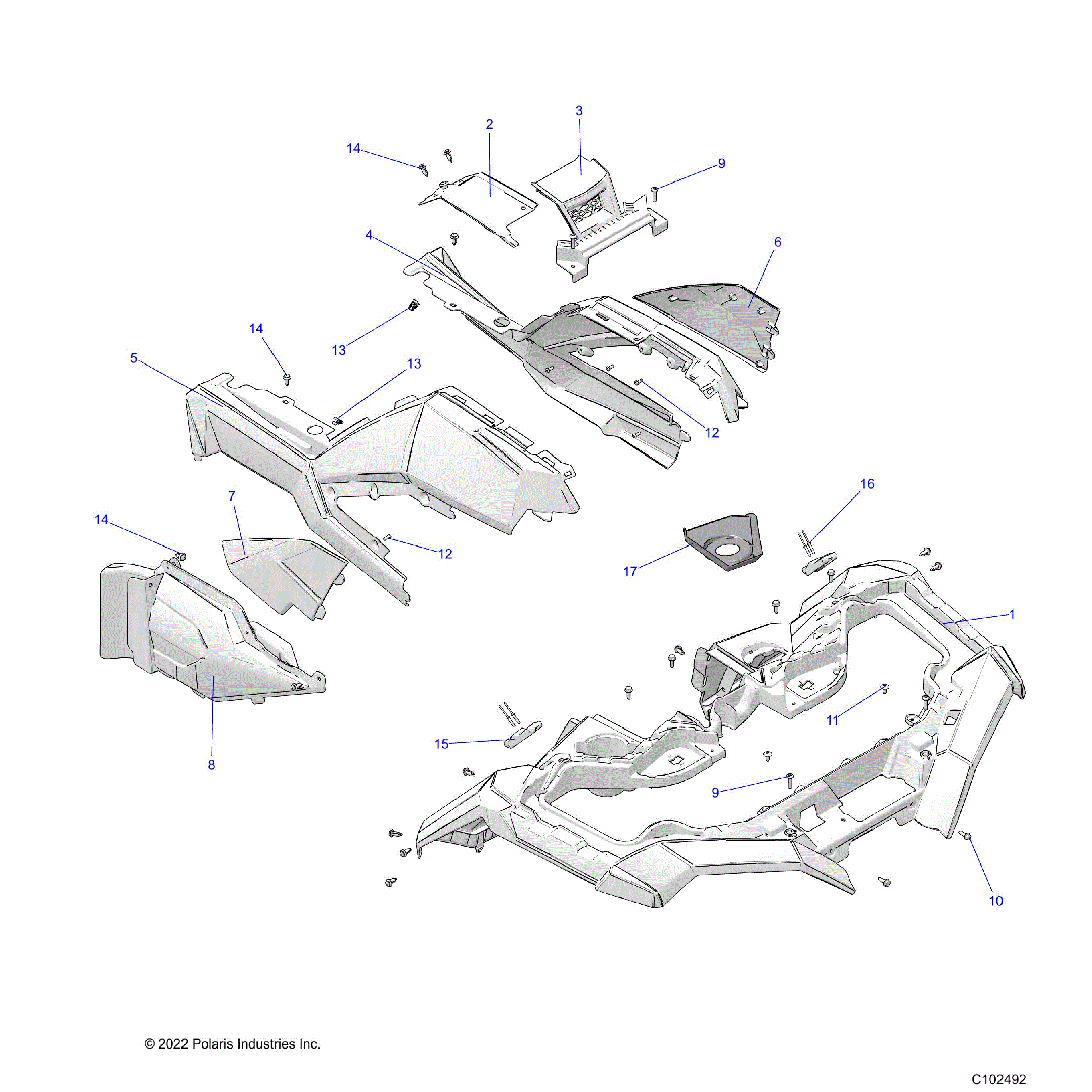 An Image of a Genuine Polaris Parts Schematic Diagram showing the schematic - BODY: FRONT CAB and SIDE PANELS - 2024 POLARIS SPORTSMAN XP 1000 55" 49S