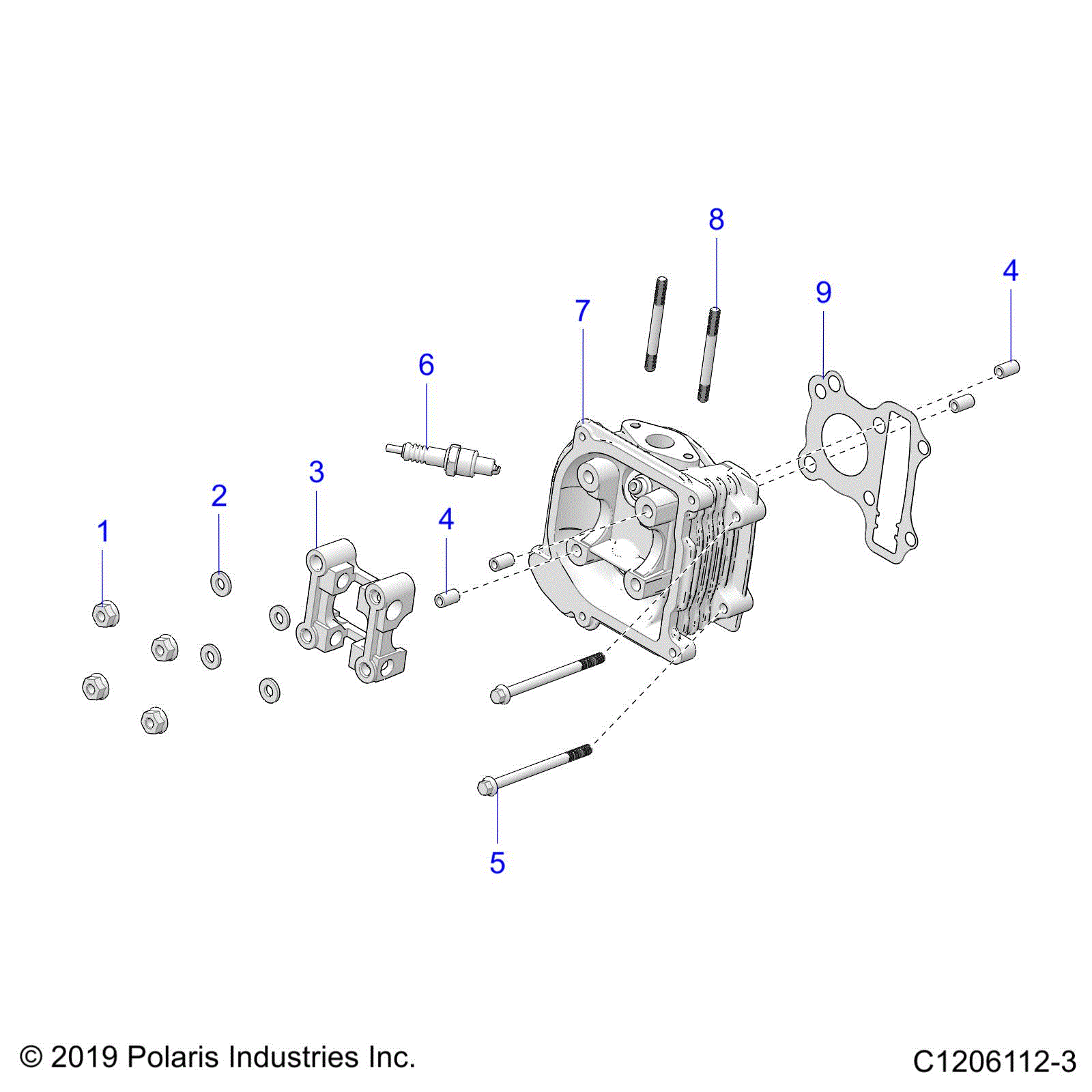 An Image of a Genuine Polaris Parts Schematic Diagram showing the schematic - ENGINE: CYLINDER HEAD ASM - 2021 POLARIS OUTLAW 70