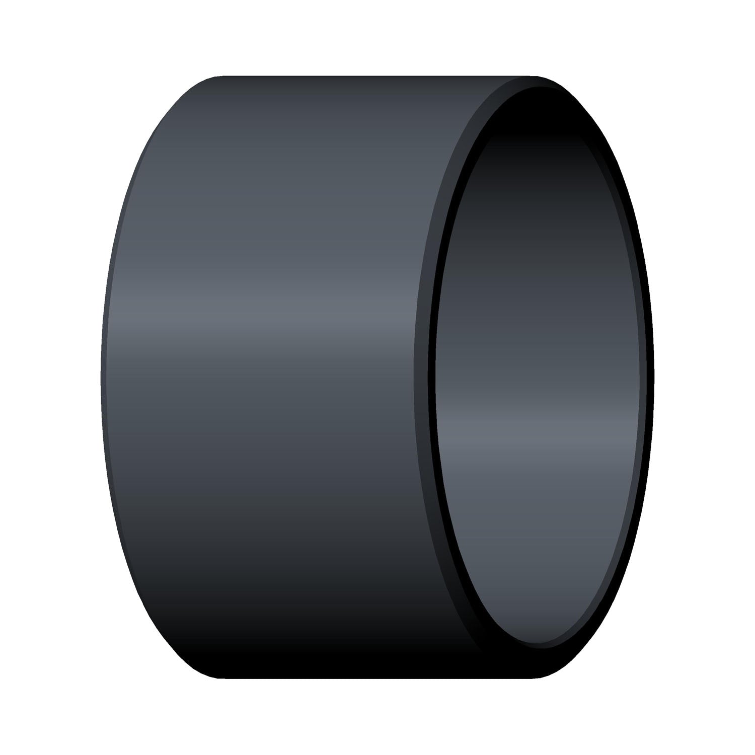 Black cylindrical bearing sleeve with smooth surface and hollow center.
