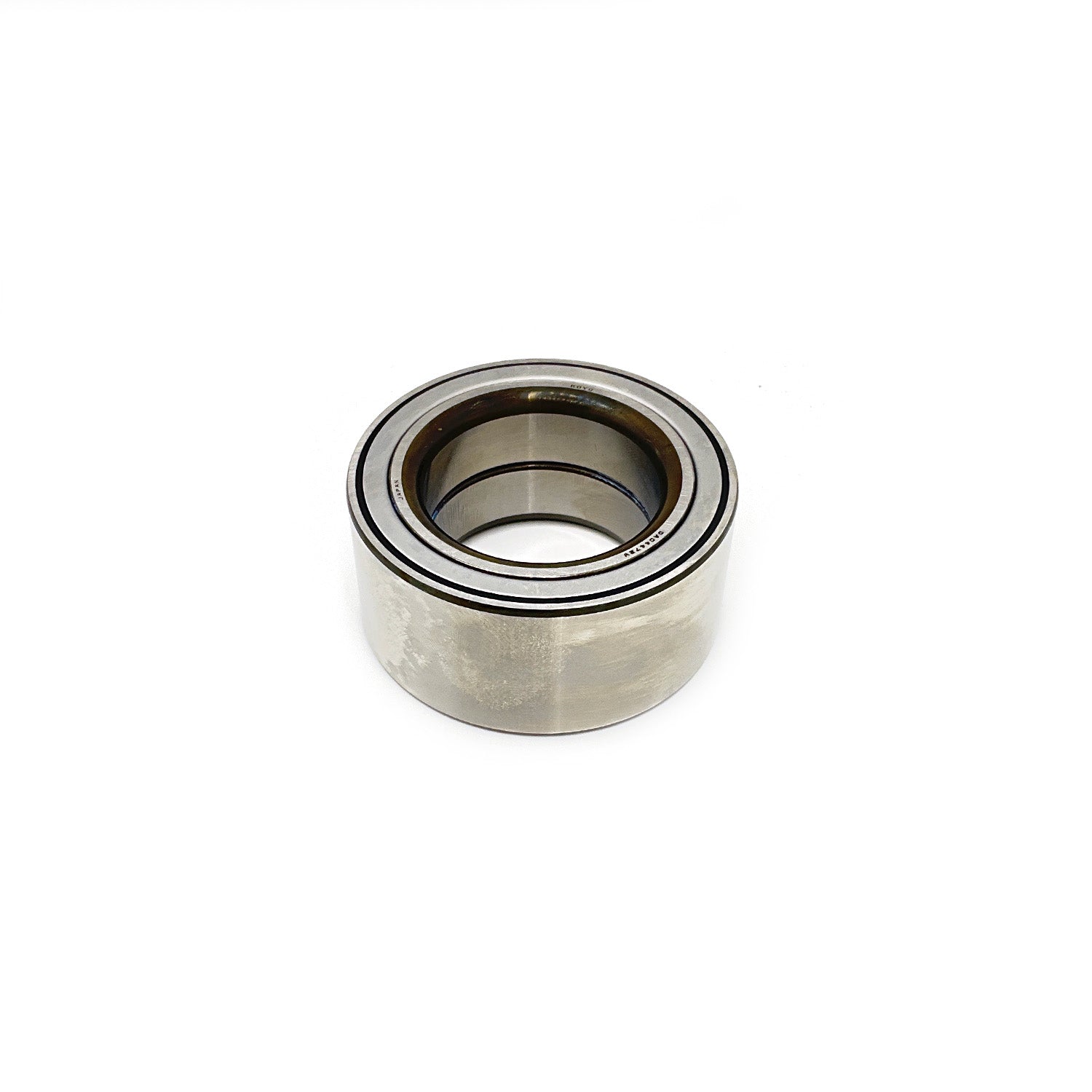 Silver metal sealed ball bearing with smooth cylindrical shape and inner race ring.