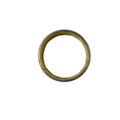 Circular metal bearing ring with worn gold and silver tones, smooth inner surface, and slight edge discoloration.