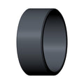 Black cylindrical metal bearing sleeve with smooth surface and hollow center.