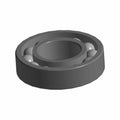 Gray metal ball bearing with visible round balls inside a circular outer ring.
