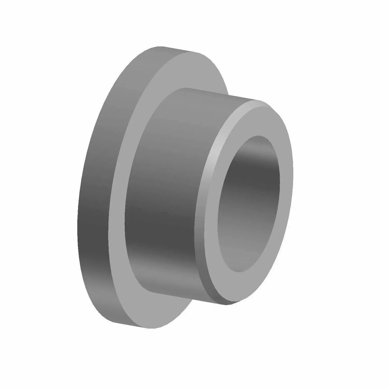 A 3D rendering of a metallic, cylindrical Windshield Bracket Flange Bushing by Polaris with a flange, wider base, and narrower hollow shaft, displayed against a white background.