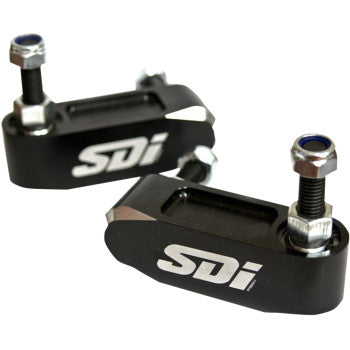 Black heavy-duty swaybar endlinks with silver bolts and white SDi logo, made from durable metal.