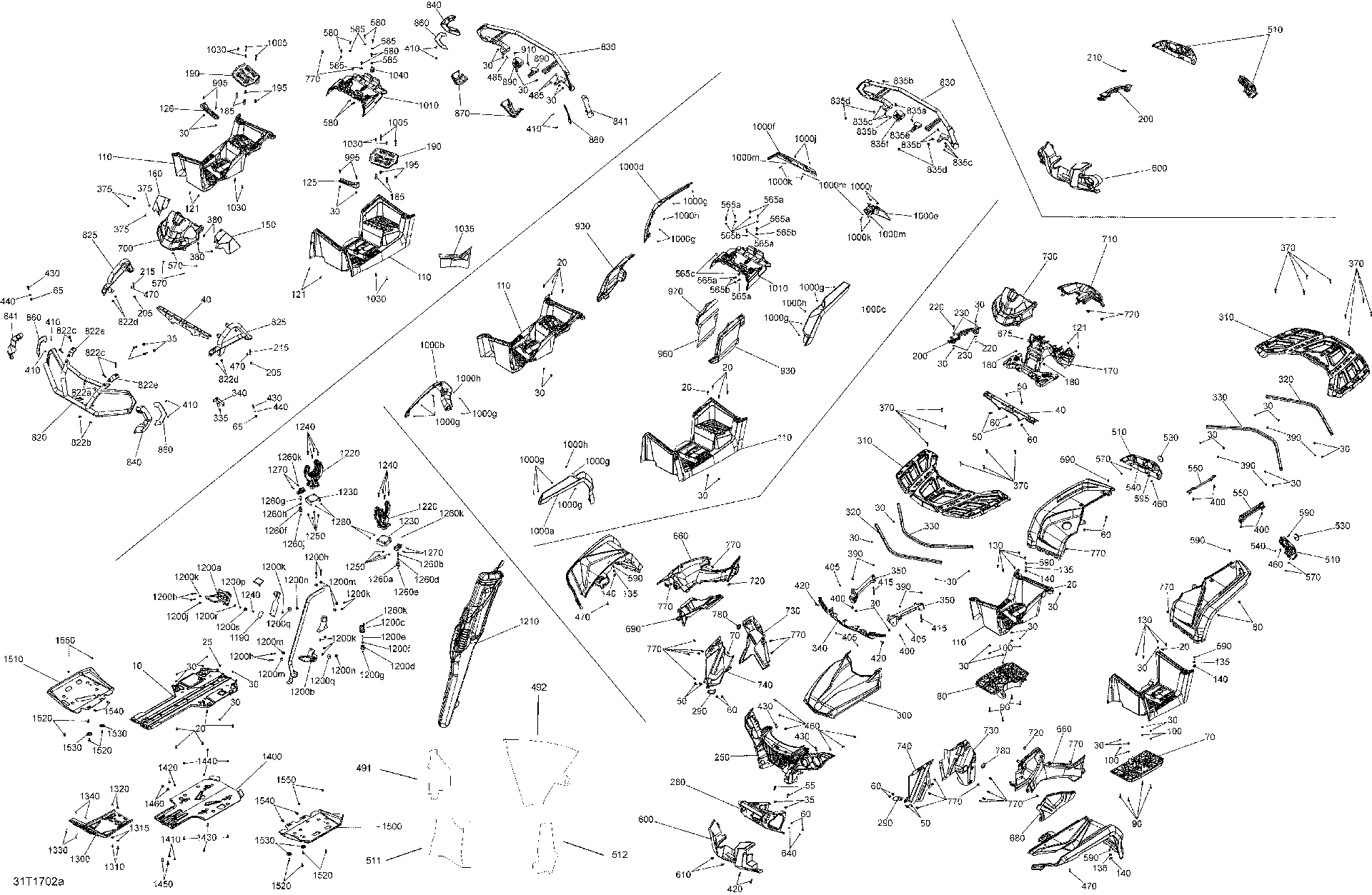 An Image of a Genuine Can-Am Parts Schematic Diagram showing the schematic - BODY AND ACCESSORIES - WITHOUT FENDERS ALL MODELS