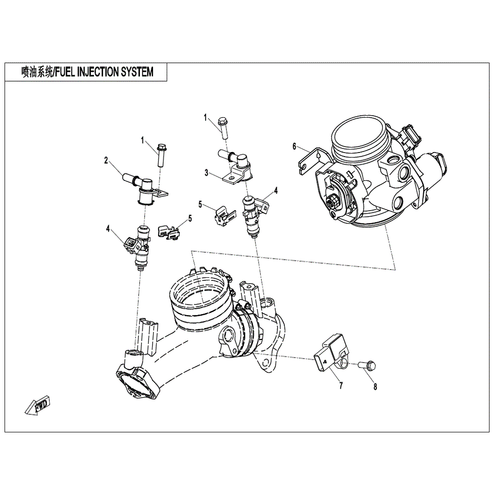 An Image of a genuine CFMOTO Parts Schematic Diagram showing the group - FUEL INJECTION SYSTEM (FOR FUEL VAPORIZATION SYSTEM) - 2021 CFMOTO CFORCE 1000 Overland