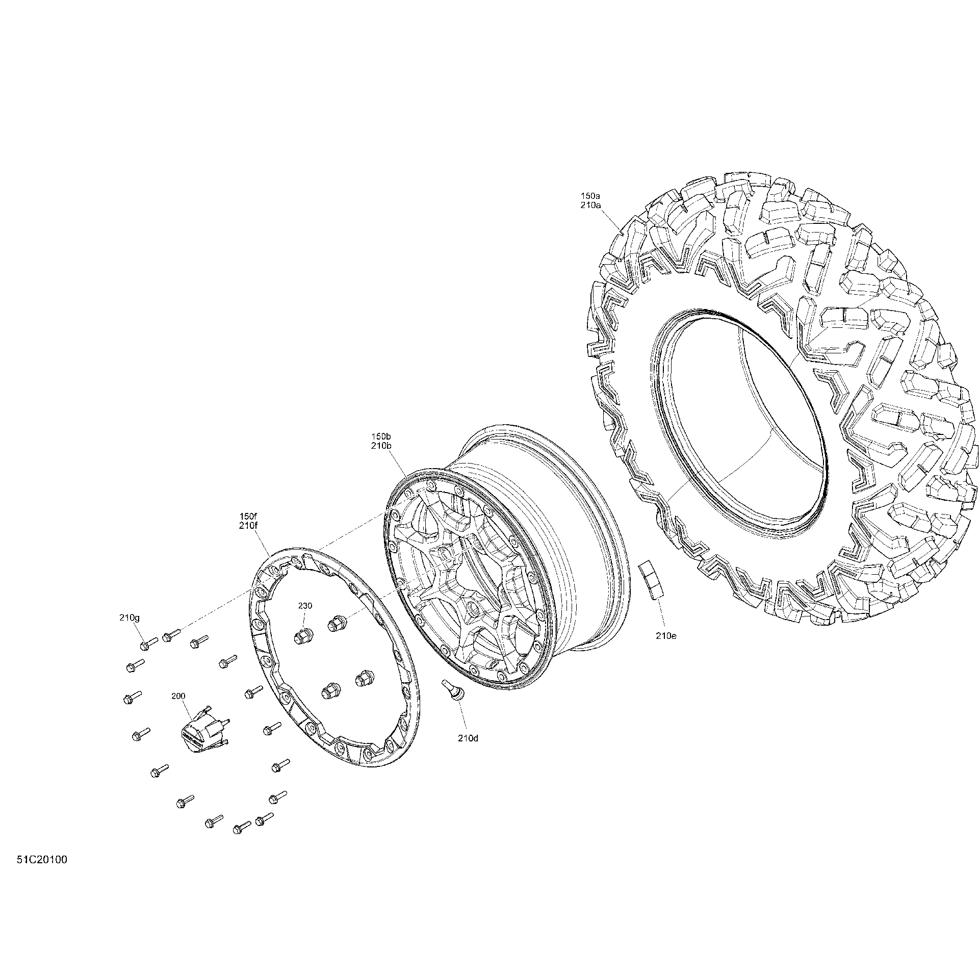 An Image of a Genuine Can-Am Parts Schematic Diagram showing the schematic - WHEELS - X XC