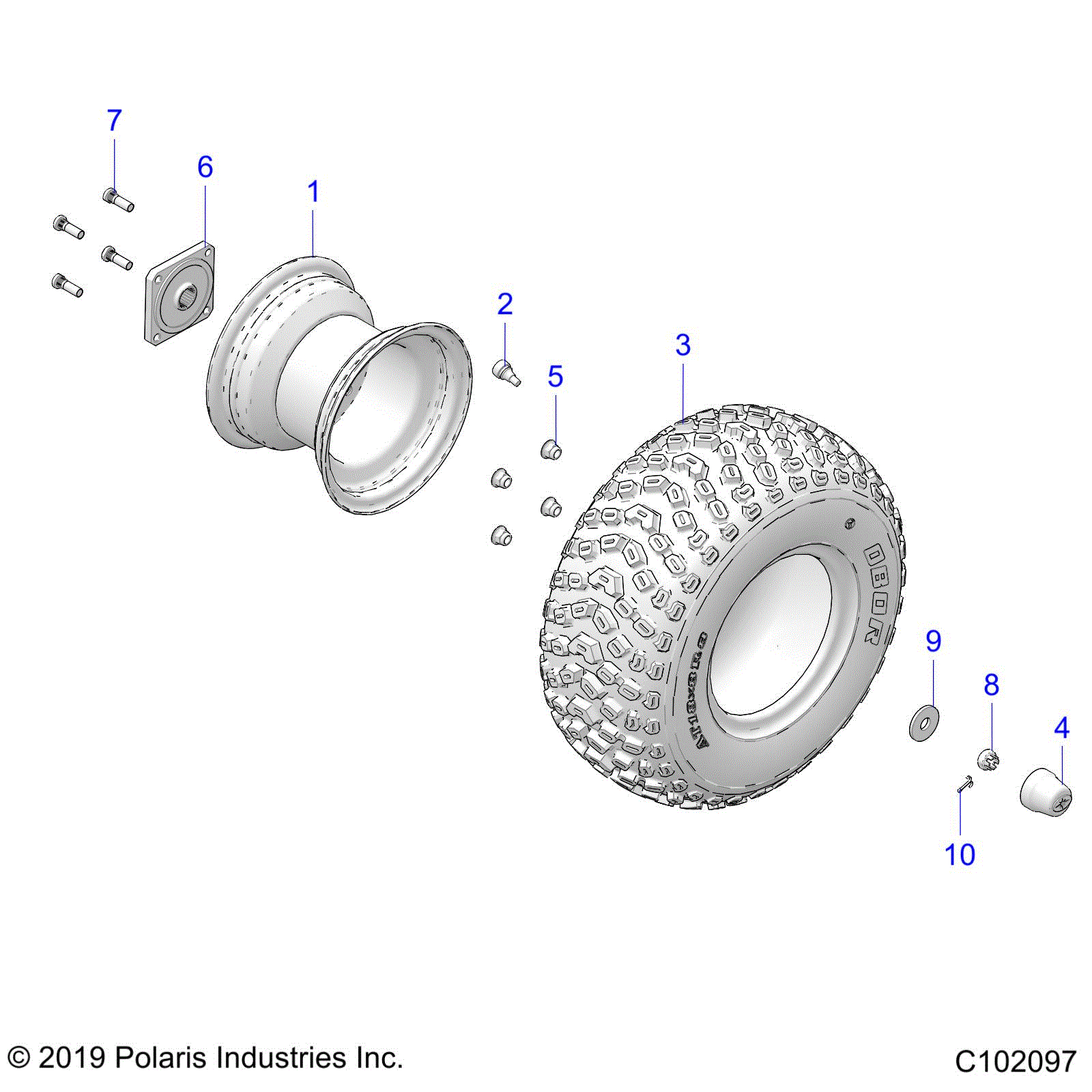 An Image of a Genuine Polaris Parts Schematic Diagram showing the schematic - WHEELS: REAR - 2021 POLARIS OUTLAW 70