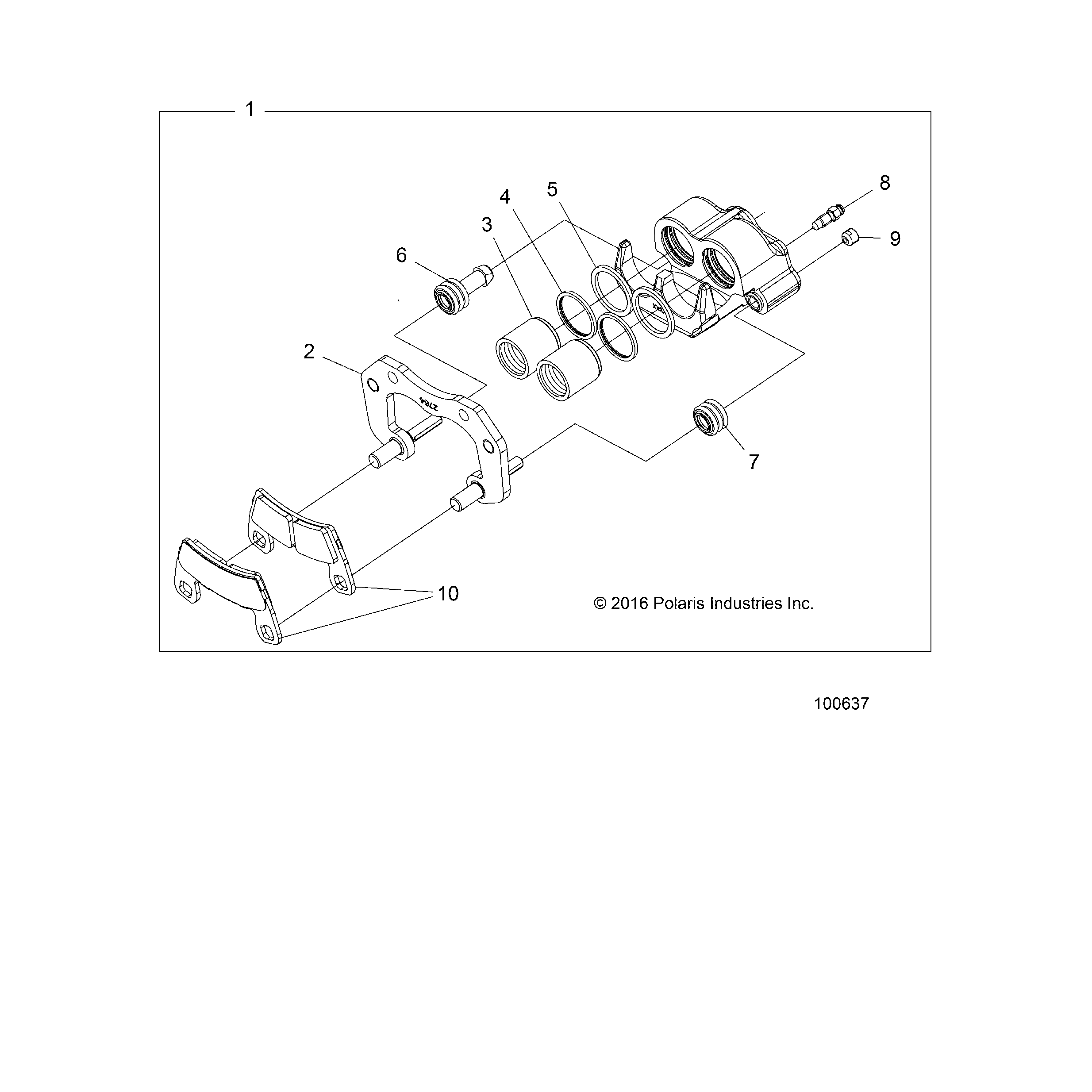 An Image of a Genuine Polaris Parts Schematic Diagram showing the schematic - BRAKES: CALIPER FRONT - 2019 POLARIS ACE 900 EPS XC