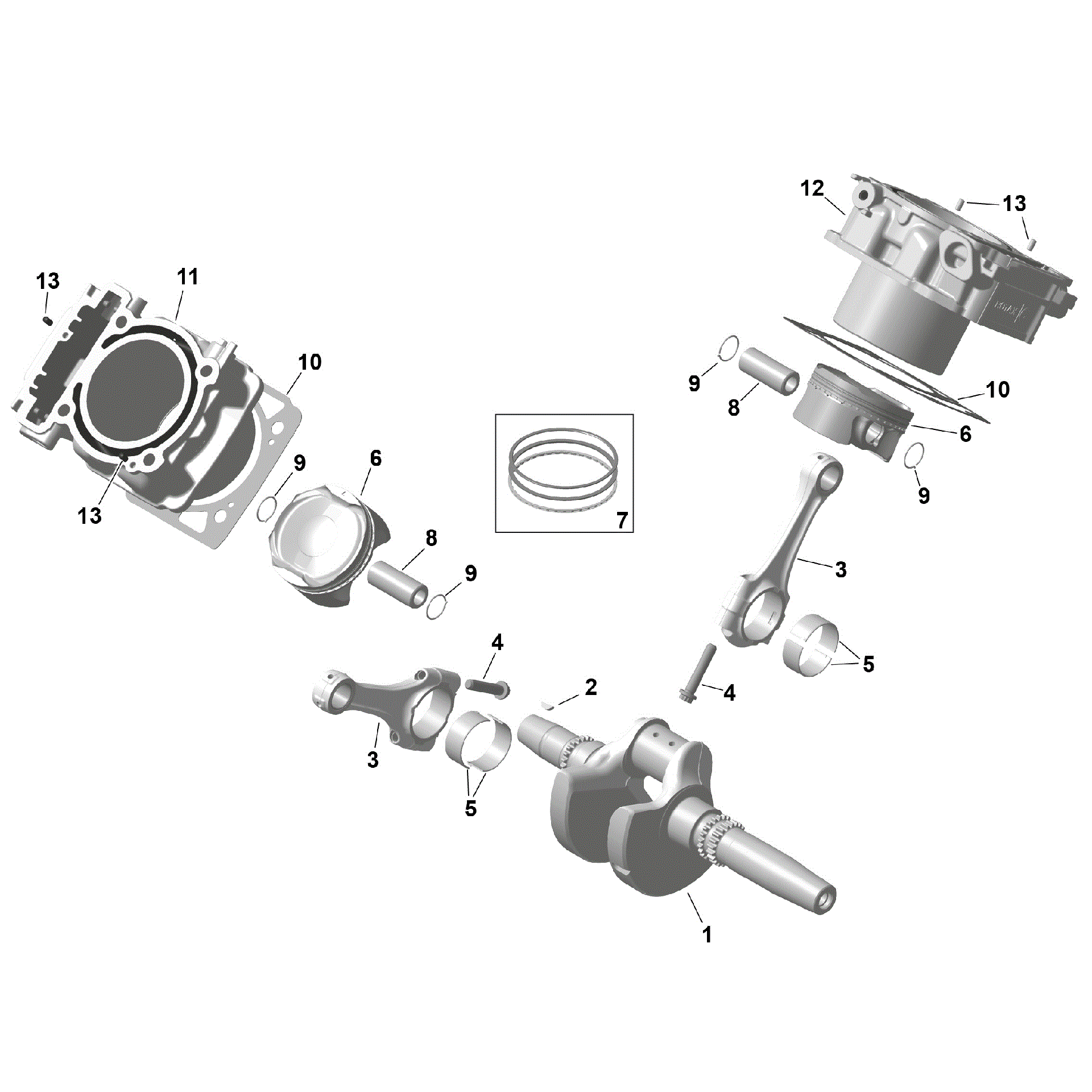 An Image of a Genuine Can-Am Parts Schematic Diagram showing the schematic - ROTAX - CRANKSHAFT PISTONS AND CYLINDER