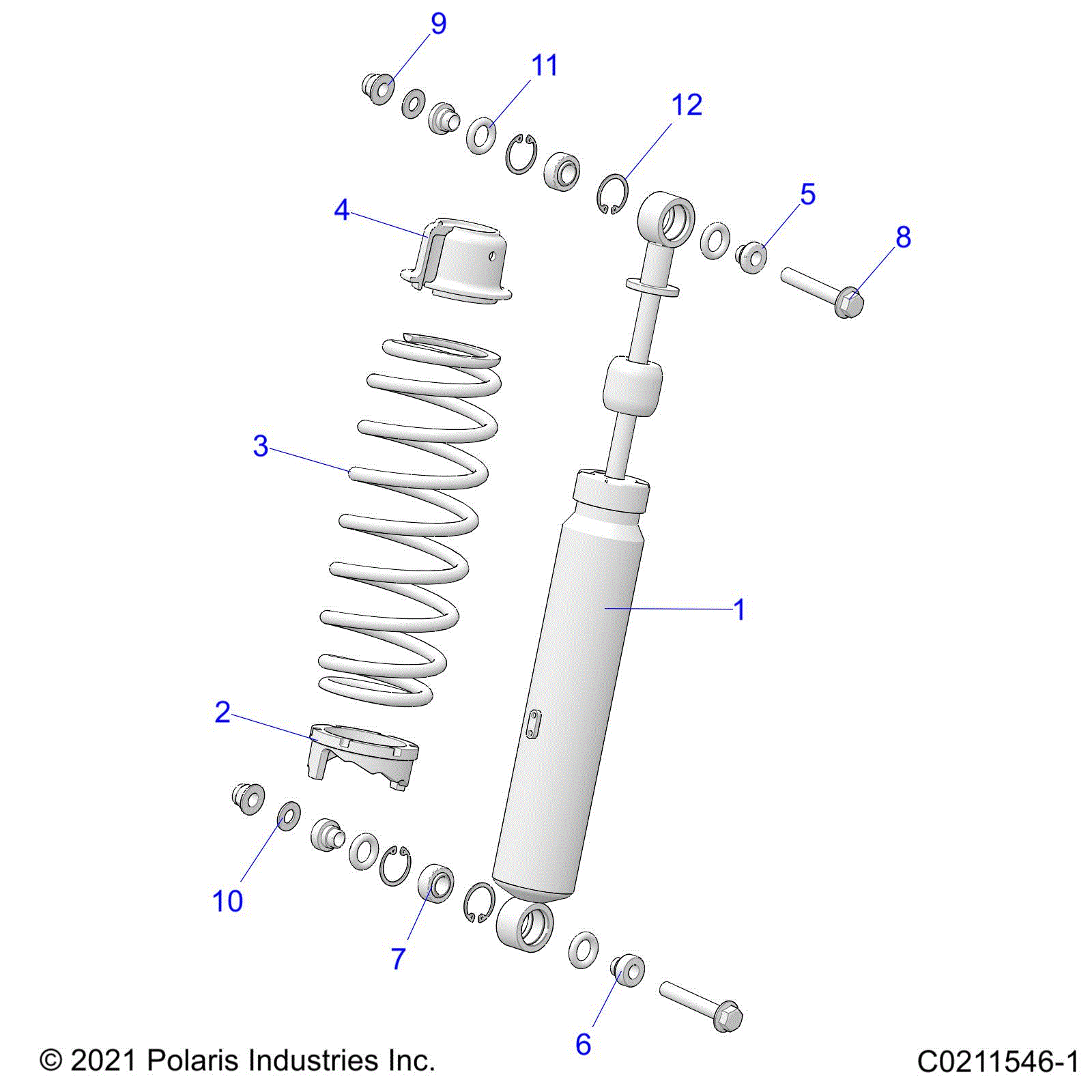 An Image of a Genuine Polaris Parts Schematic Diagram showing the schematic - SUSPENSION: SHOCK FRONT - 2023 POLARIS SPORTSMAN XP 1000 55" 49S