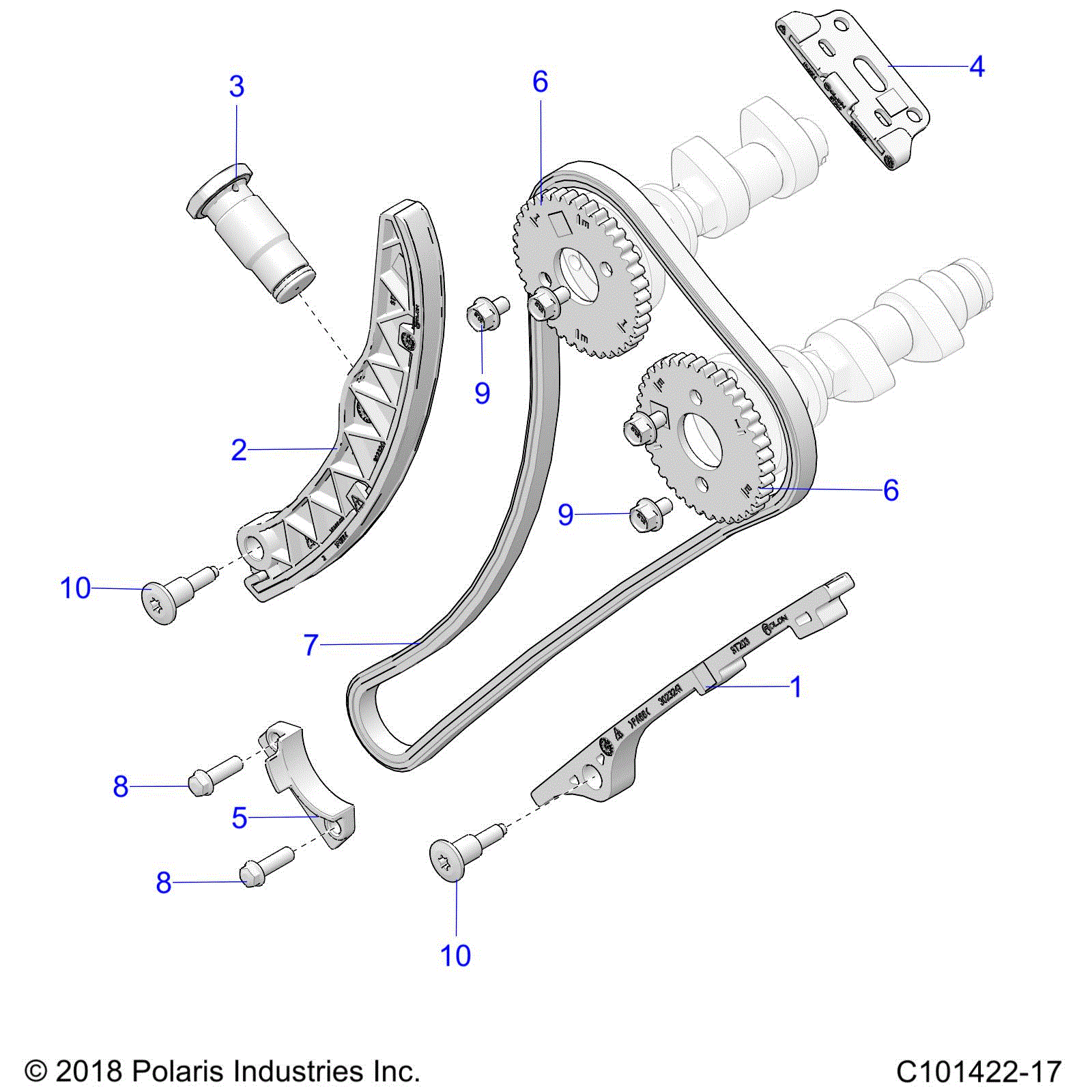 An Image of a Genuine Polaris Parts Schematic Diagram showing the schematic - ENGINE: CAM CHAIN and SPROCKET - 2025 POLARIS SPORTSMAN TOURING 570 X2 EPS
