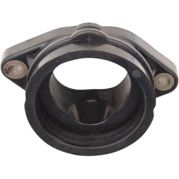 The Polaris Replacement Intake Boot by Quad Logic is a black plastic automotive component with an integrated rubber seal, a circular center opening, and two side mounting holes as seen from above.