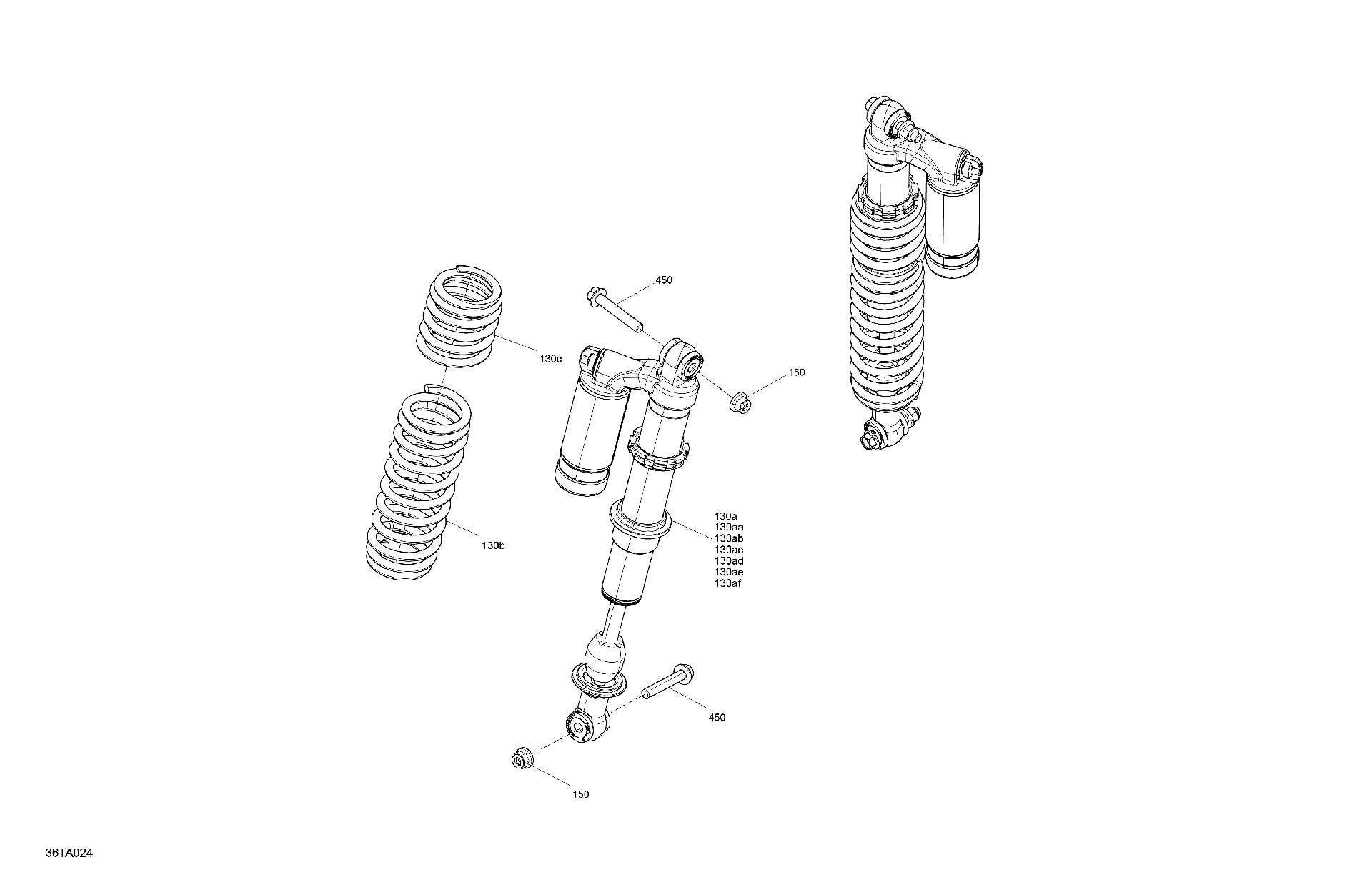 An Image of a Genuine Can-Am Parts Schematic Diagram showing the schematic - SUSPENSION - REAR SHOCKS - XTP