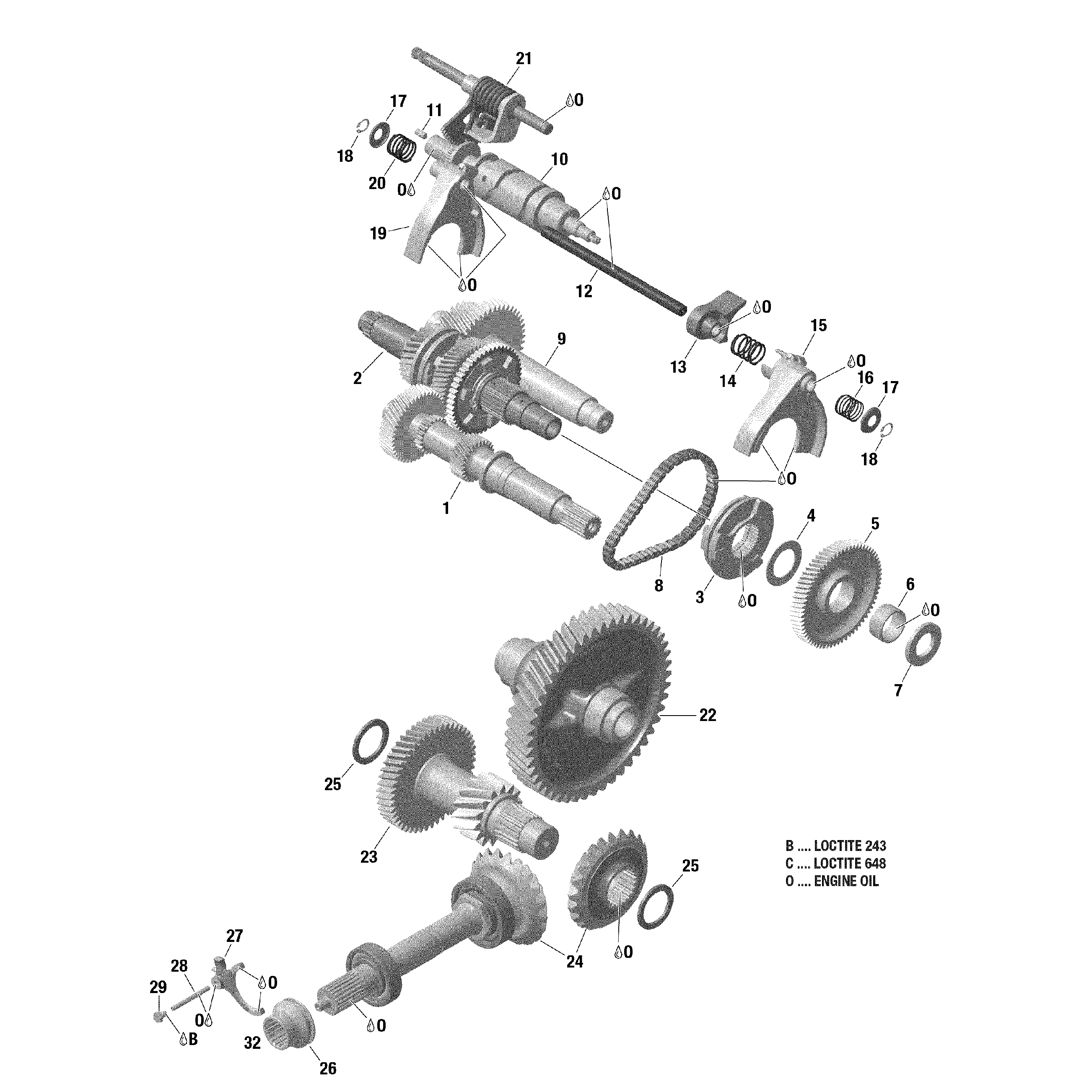 An Image of a Genuine Can-Am Parts Schematic Diagram showing the schematic - GEAR BOX AND COMPONENTS WITHOUT LOCKABLE DIFFERENTIAL