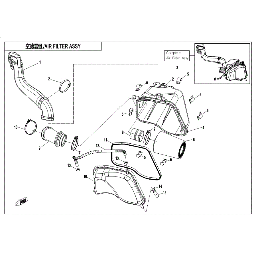 An Image of a Genuine CFMOTO Parts Schematic Diagram showing the schematic - AIR FILTER ASSY - 2019 CFMOTO ZFORCE 1000