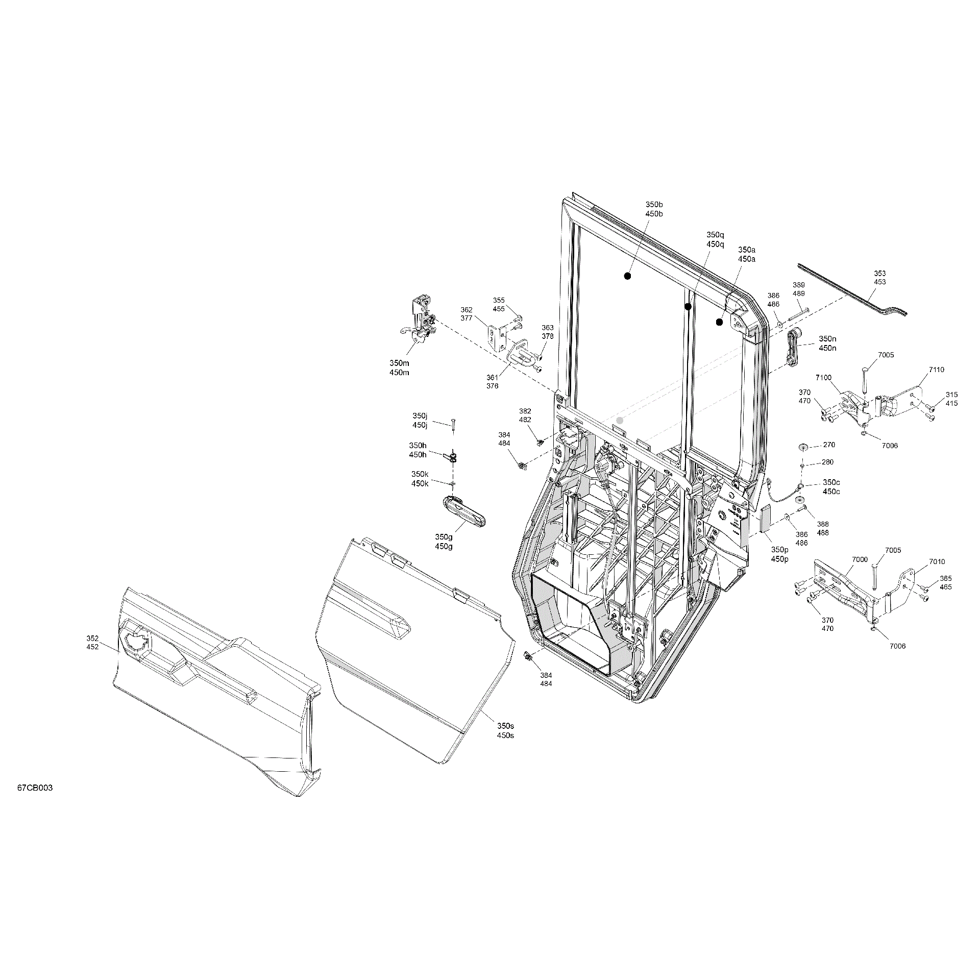An Image of a Genuine Can-Am Parts Schematic Diagram showing the schematic - ENCLOSURE CAB - REAR DOORS