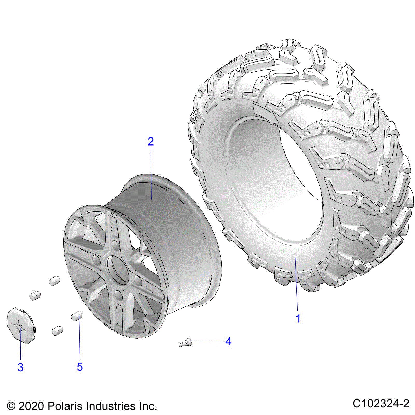 An Image of a Genuine Polaris Parts Schematic Diagram showing the schematic - WHEELS: REAR - 2022 POLARIS SPORTSMAN XP 1000 HUNTER EDITION