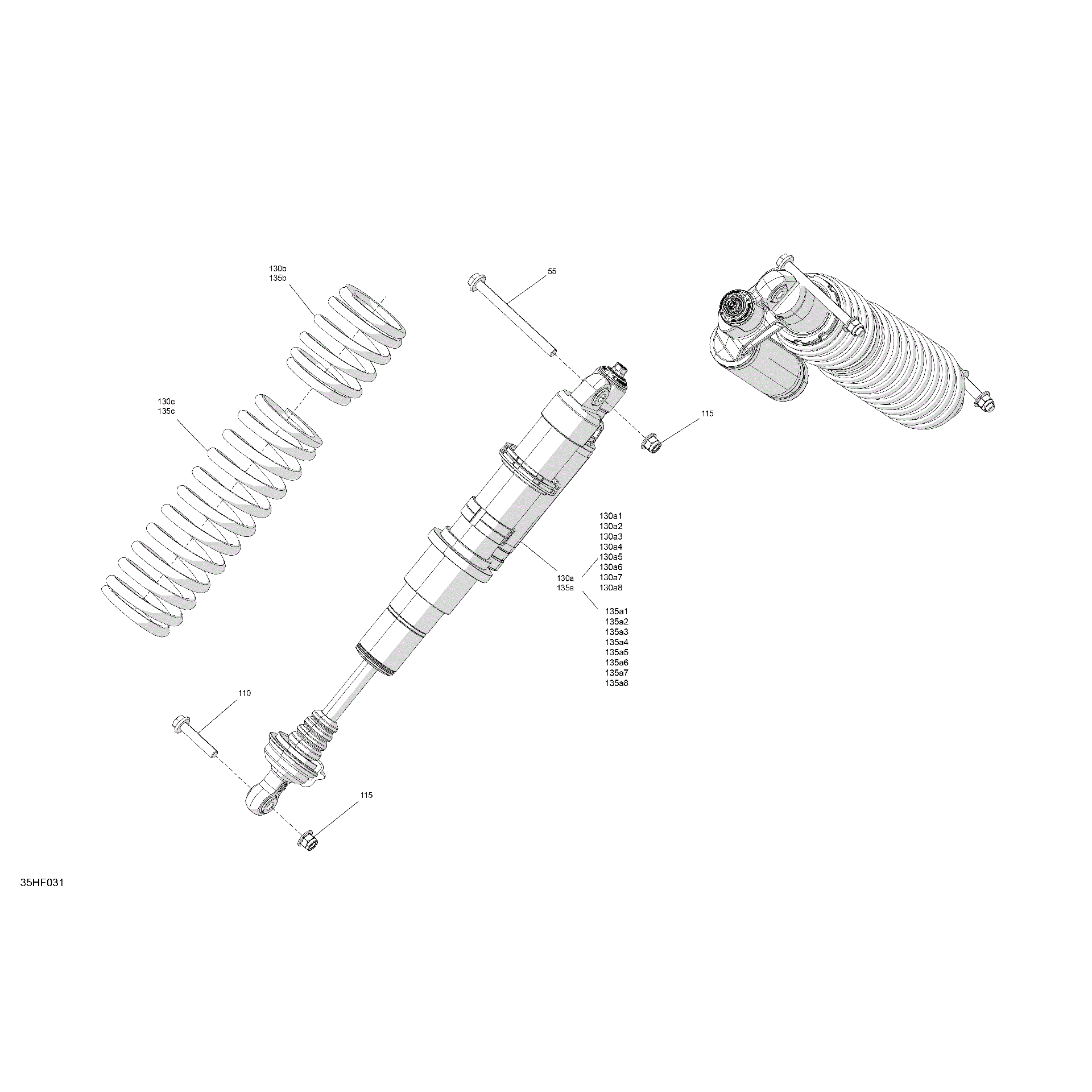 An Image of a Genuine Can-Am Parts Schematic Diagram showing the schematic - SUSPENSION - FRONT SHOCKS