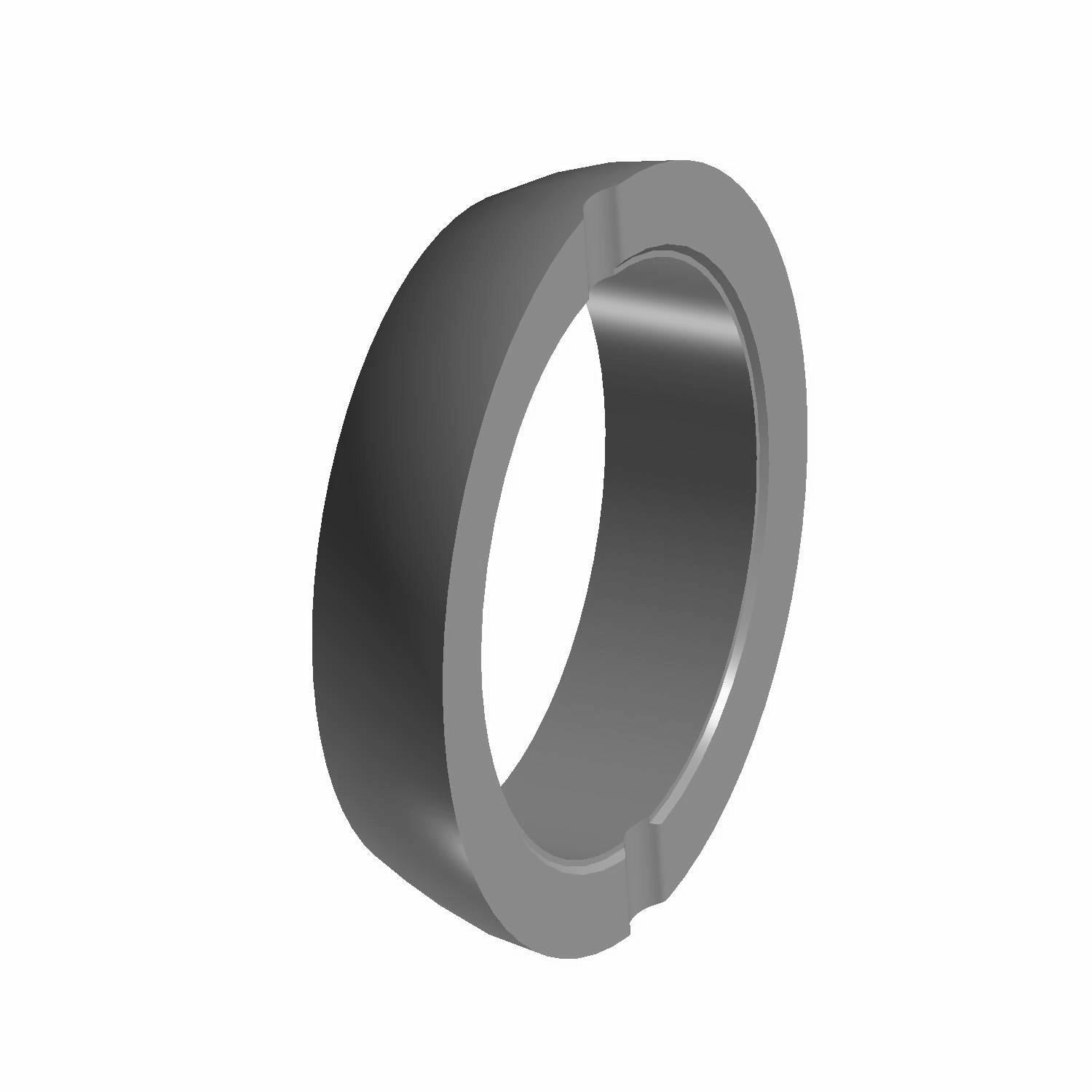Gray metal exhaust socket gasket with a smooth inner surface and slightly beveled outer edge.