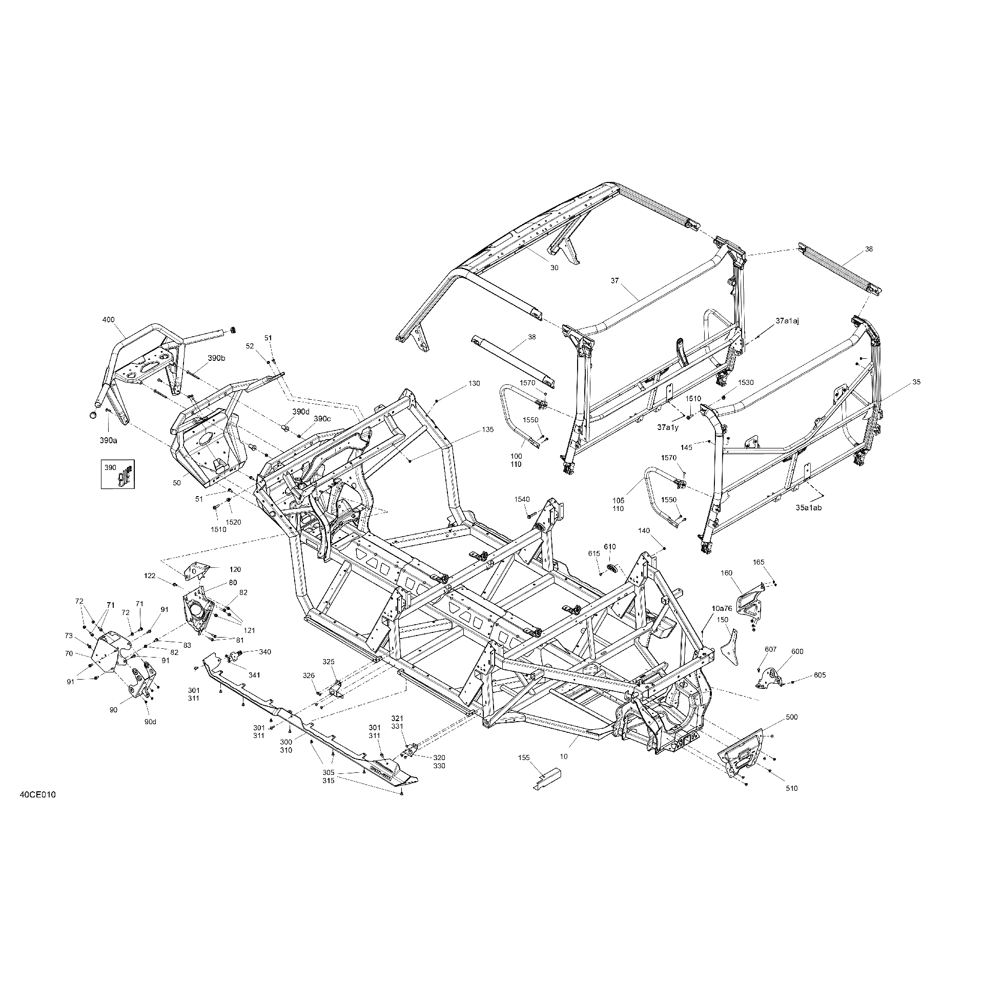 An Image of a Genuine Can-Am Parts Schematic Diagram showing the schematic - FRAME - SYSTEM