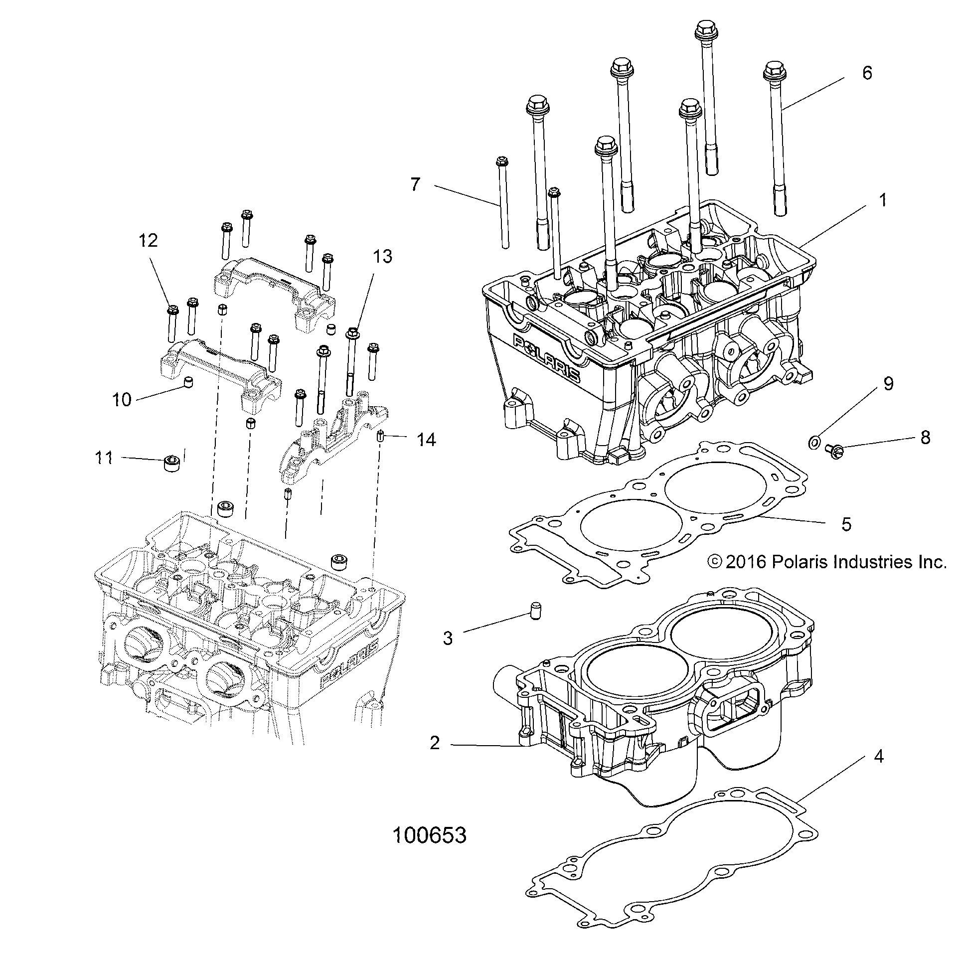 An Image of a Genuine Polaris Parts Schematic Diagram showing the schematic - ENGINE: CYLINDER and HEAD - 2019 POLARIS ACE 900 EPS XC
