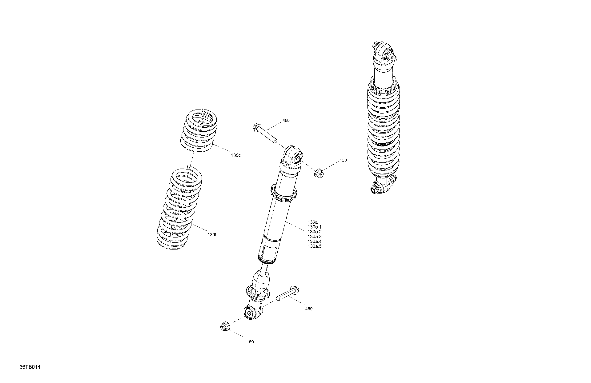 An Image of a Genuine Can-Am Parts Schematic Diagram showing the schematic - SUSPENSION - REAR SHOCKS