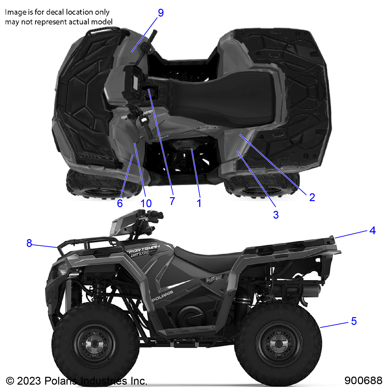 An Image of a Genuine Polaris Parts Schematic Diagram showing the schematic - BODY: DECALS STANDARD - 2026 POLARIS SPORTSMAN 570