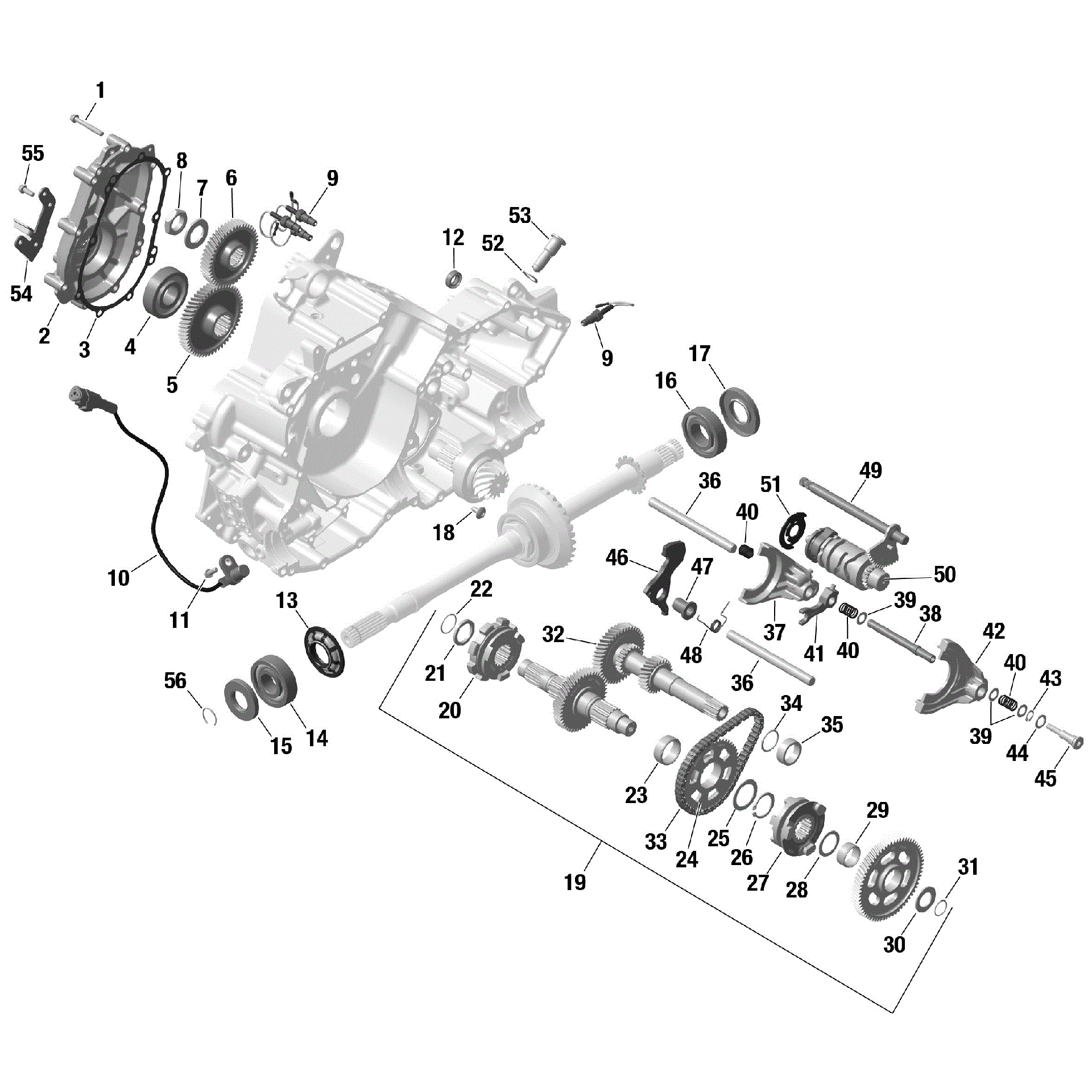 An Image of a Genuine Can-Am Parts Schematic Diagram showing the schematic - ROTAX - GEARBOX