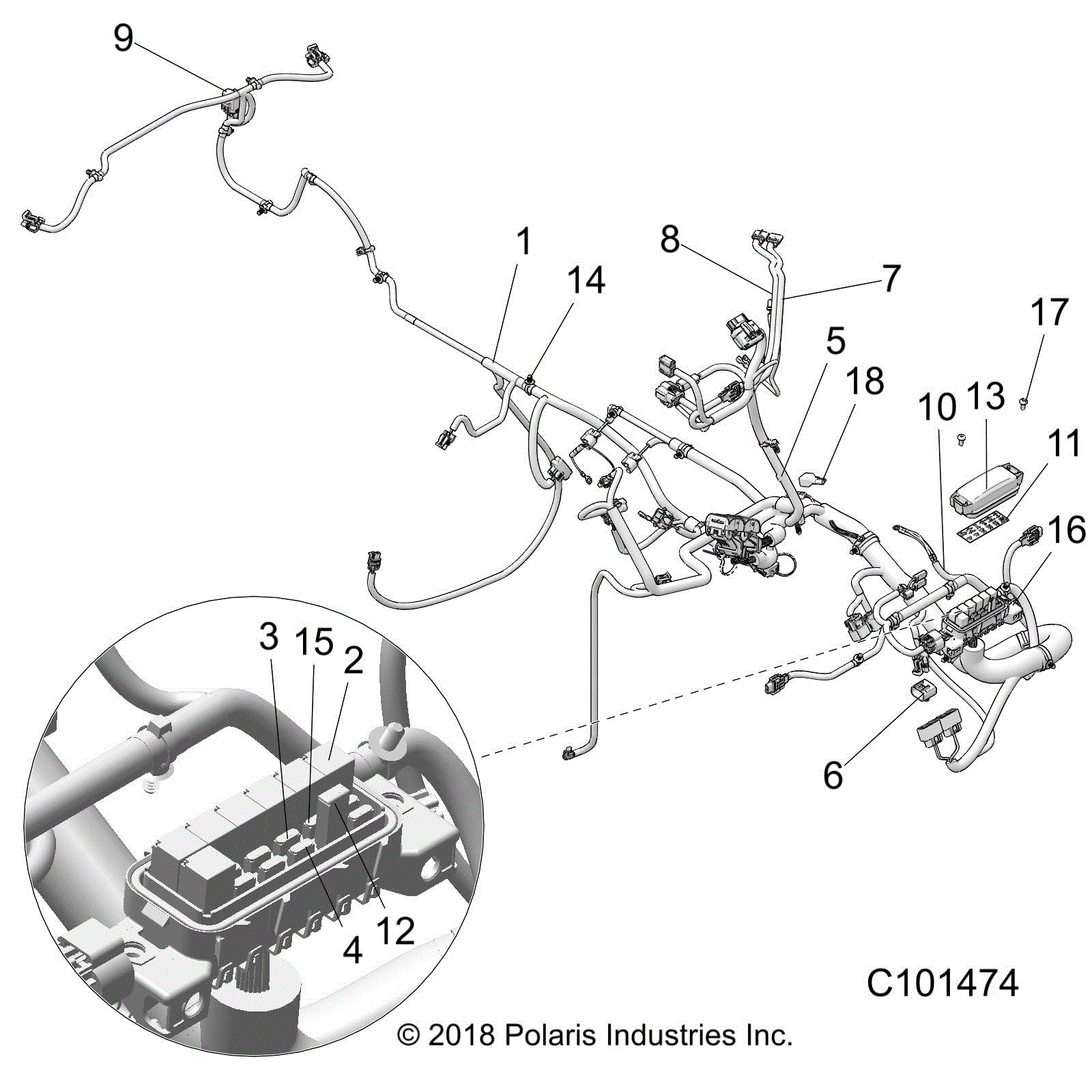An Image of a Genuine Polaris Parts Schematic Diagram showing the schematic - ELECTRICAL: HARNESS - 2020 POLARIS SPORTSMAN XP 1000 S 55"