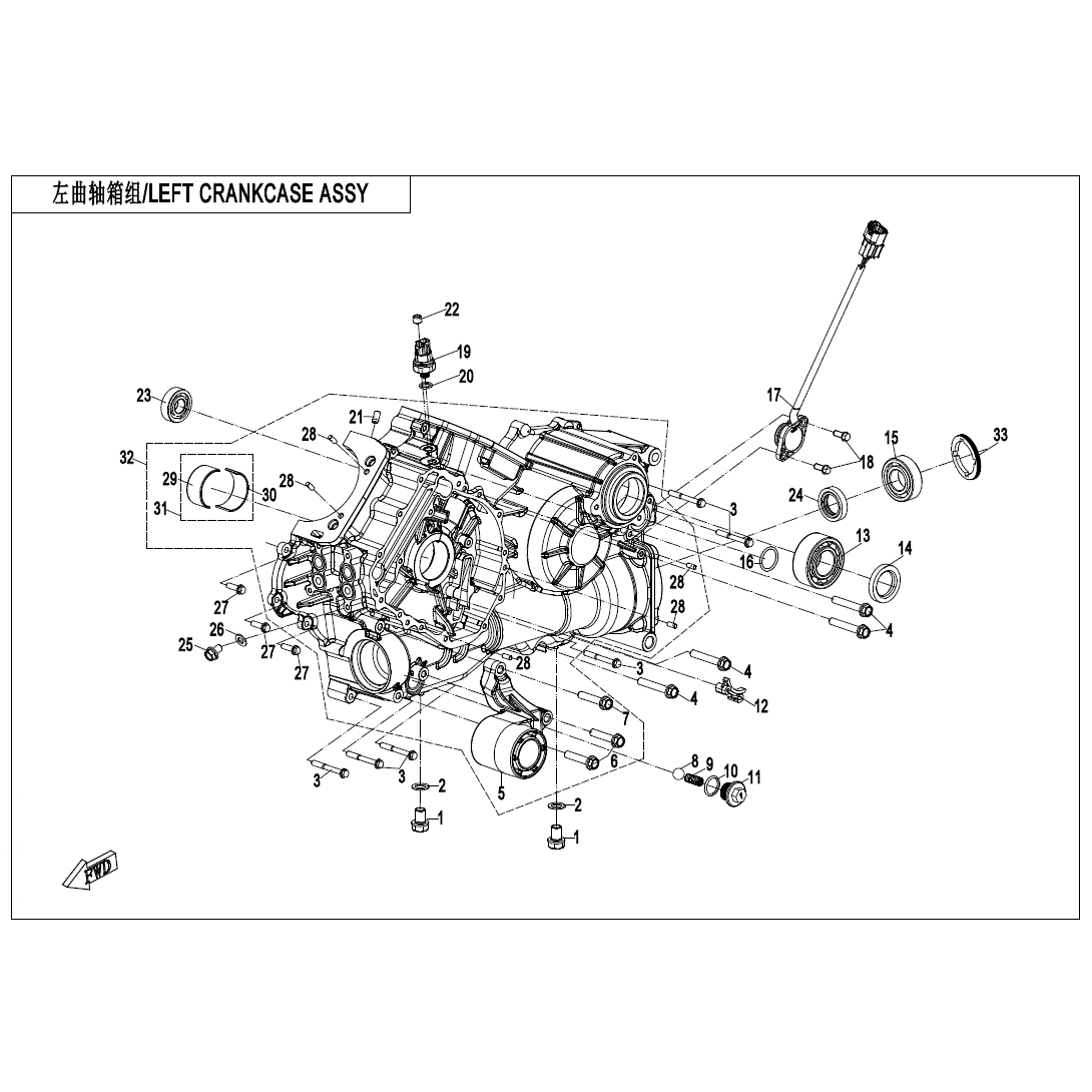 An Image of a Genuine CFMOTO Parts Schematic Diagram showing the schematic - LEFT CRANKCASE ASSY - 2025 CFMOTO UFORCE 800 XL