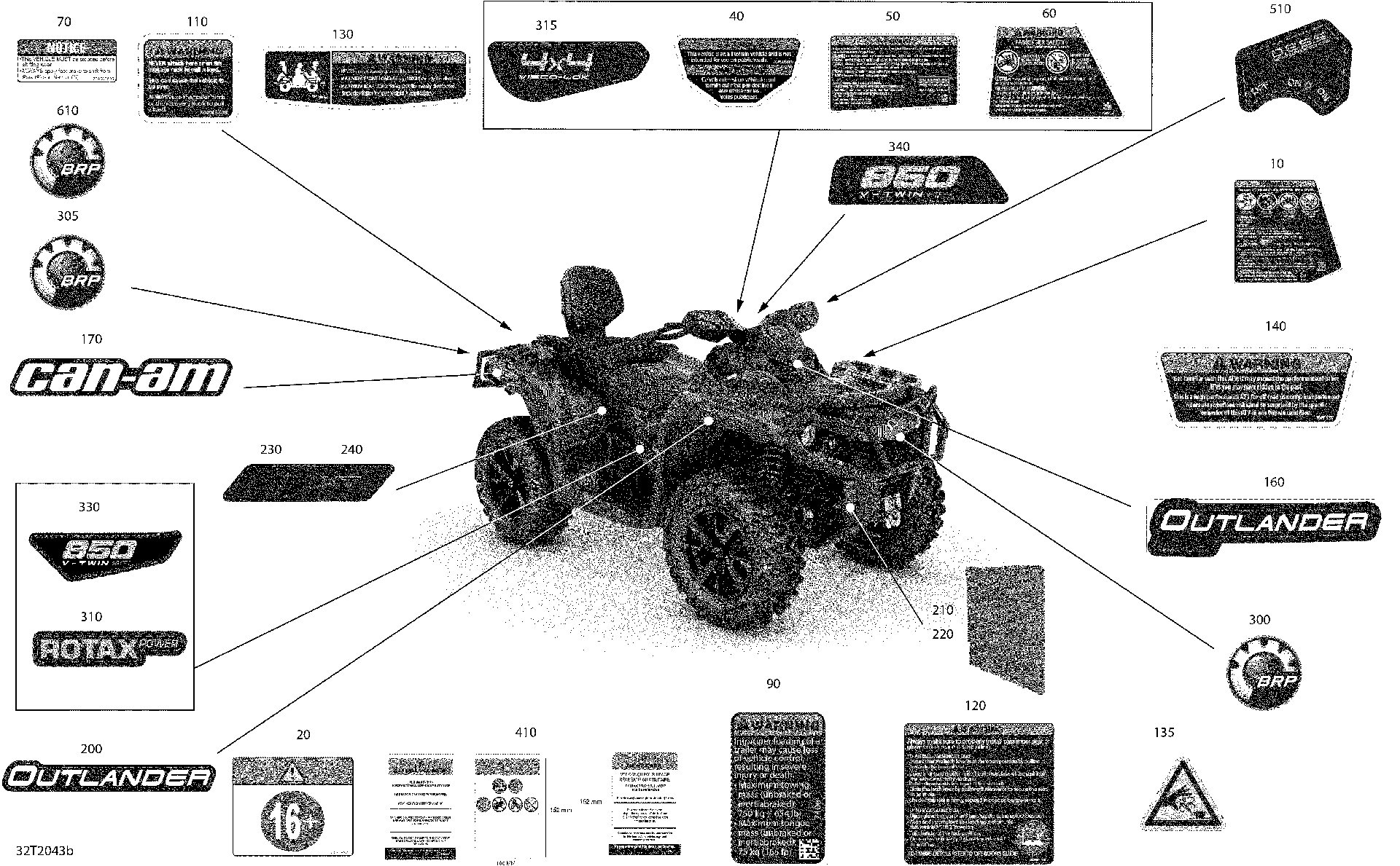 An Image of a Genuine Can-Am Parts Schematic Diagram showing the schematic - DECALS - XT