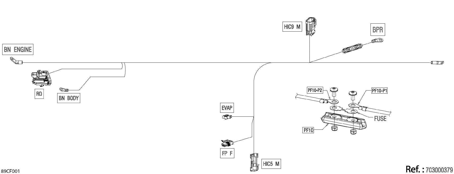An Image of a Genuine Can-Am Parts Schematic Diagram showing the schematic - ELECTRIC - VOLTAGE REGULATOR WIRING HARNESS - 710008406