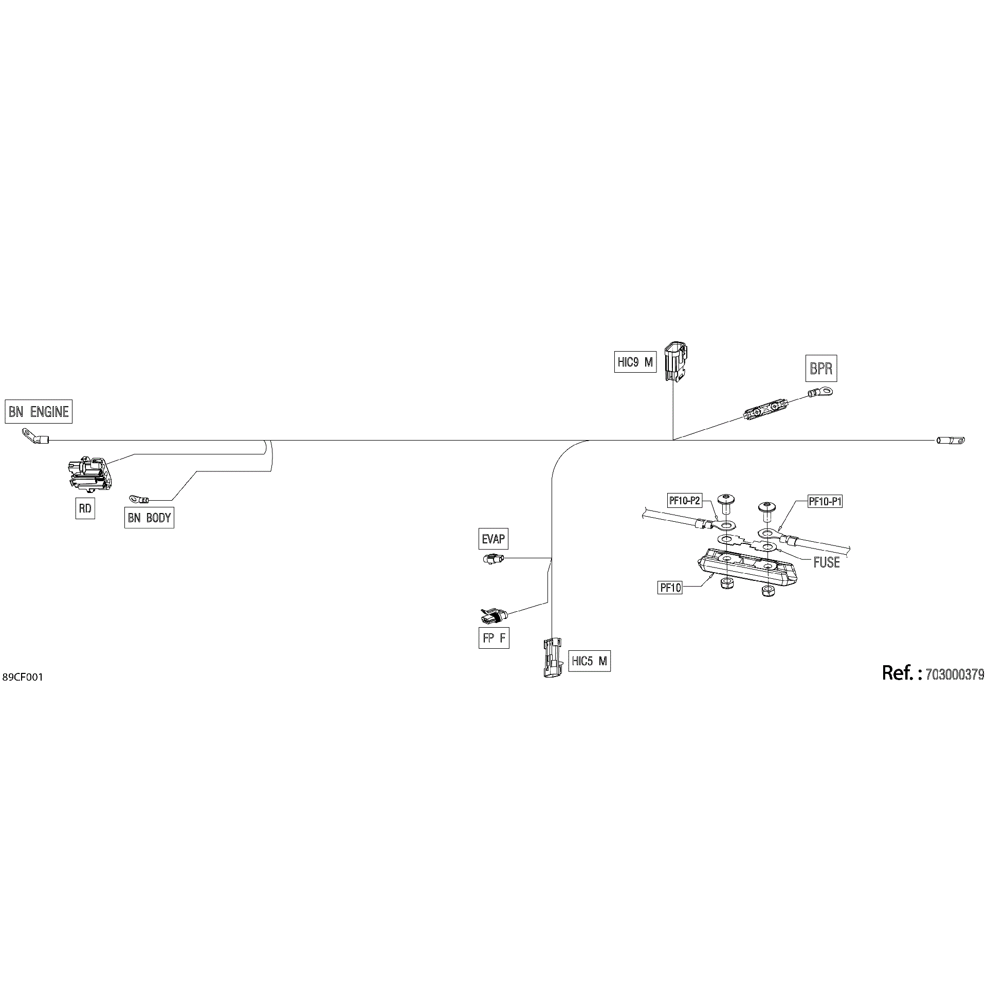 An Image of a Genuine Can-Am Parts Schematic Diagram showing the schematic - ELECTRIC - VOLTAGE REGULATOR WIRING HARNESS - 710008406