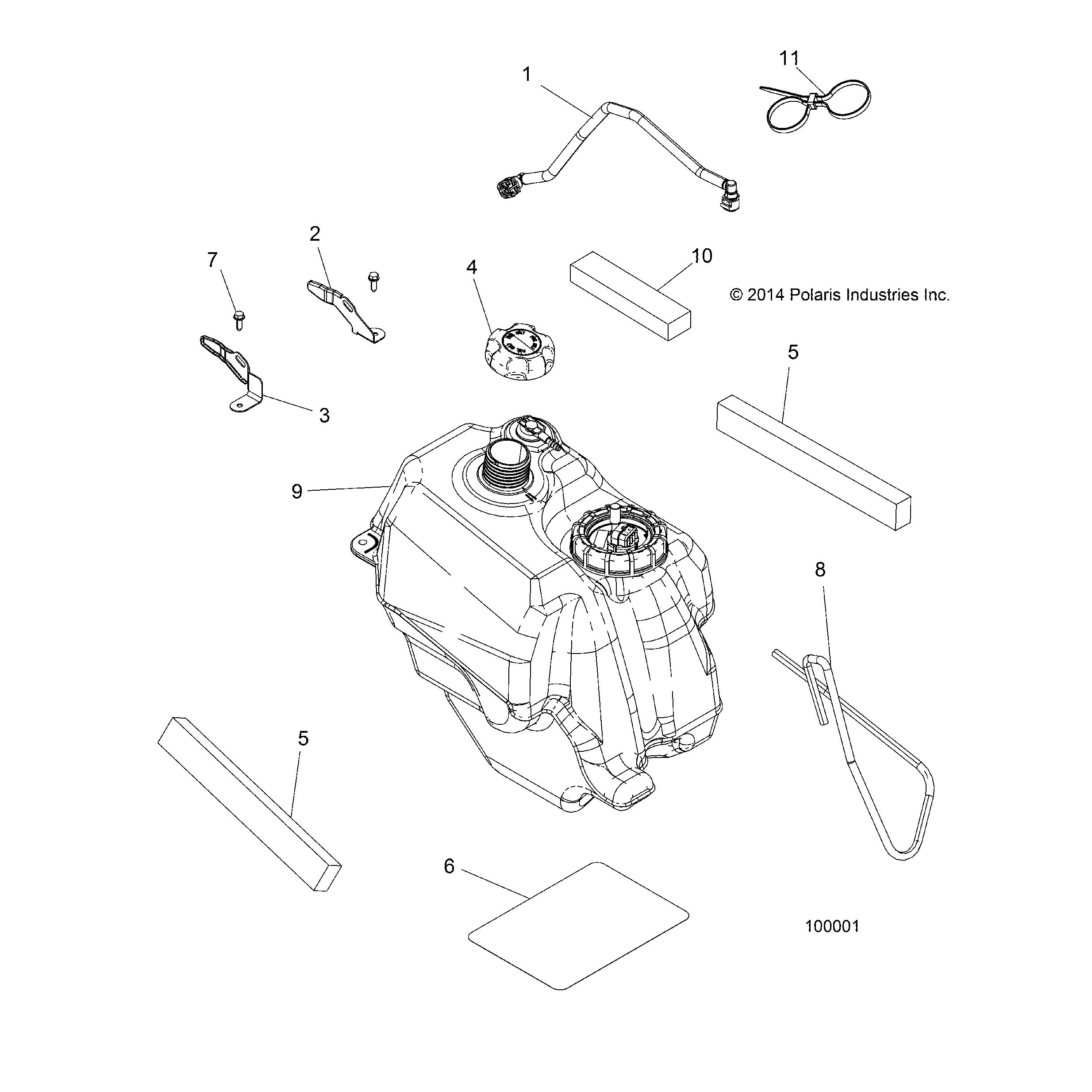 An Image of a Genuine Polaris Parts Schematic Diagram showing the schematic - BODY: FUEL TANK ASM. - 2015 POLARIS SPORTSMAN TOURING 570 EFI/EPS