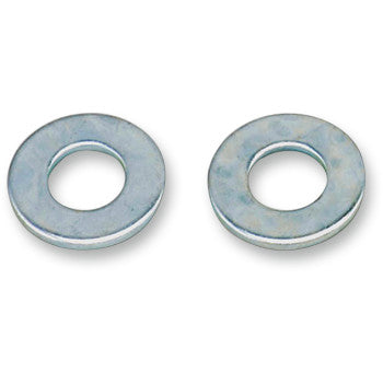 Two flat, round metal Washers Flat M8 x 17 from Bolt are shown side by side on a white background—ideal for motorcycle hardware or as replacements. Available in a convenient 10 pack.