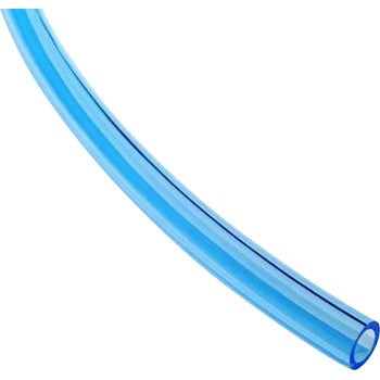 Transparent blue flexible fuel line tubing, 5/16-inch diameter, smooth surface, 10 feet long.