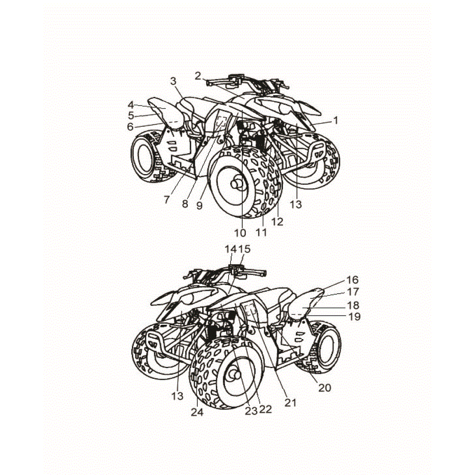 An Image of a Genuine Polaris Parts Schematic Diagram showing the schematic - BODY: DECALS - 2018 POLARIS OUTLAW 50