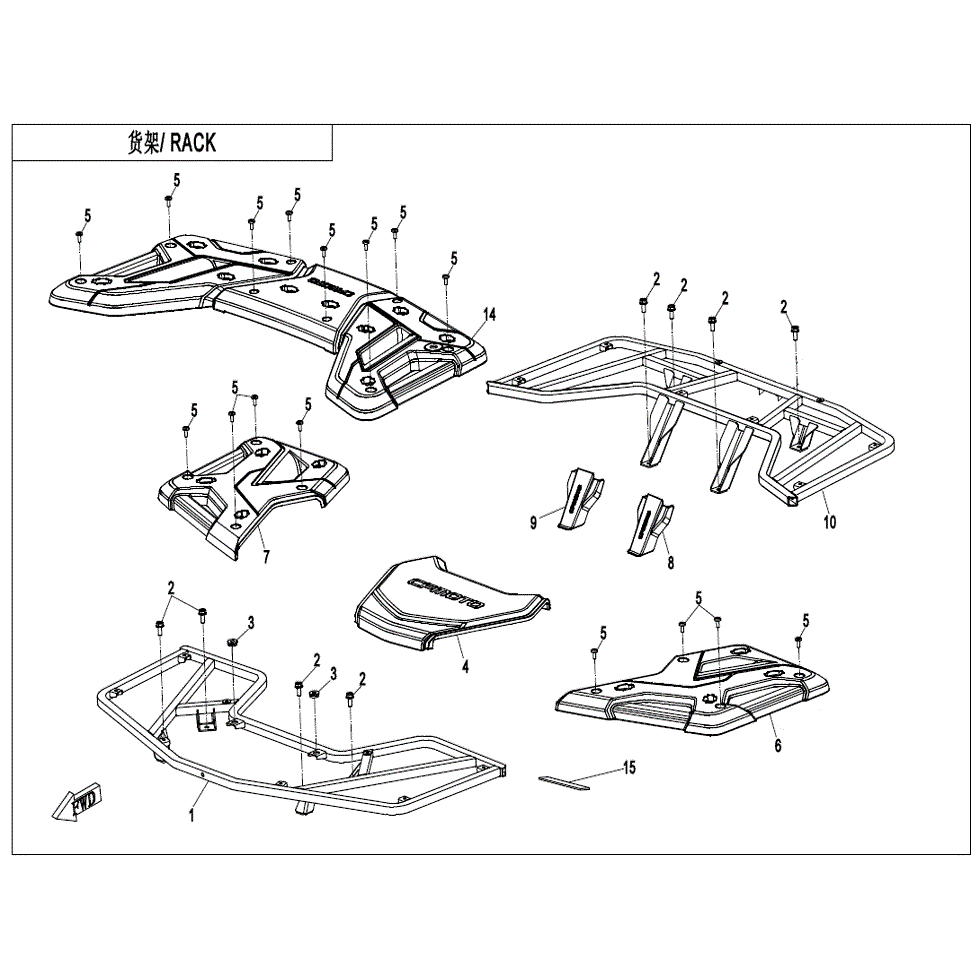 An Image of a genuine CFMOTO Parts Schematic Diagram showing the group - RACK - 2022 CFMOTO CFORCE 600