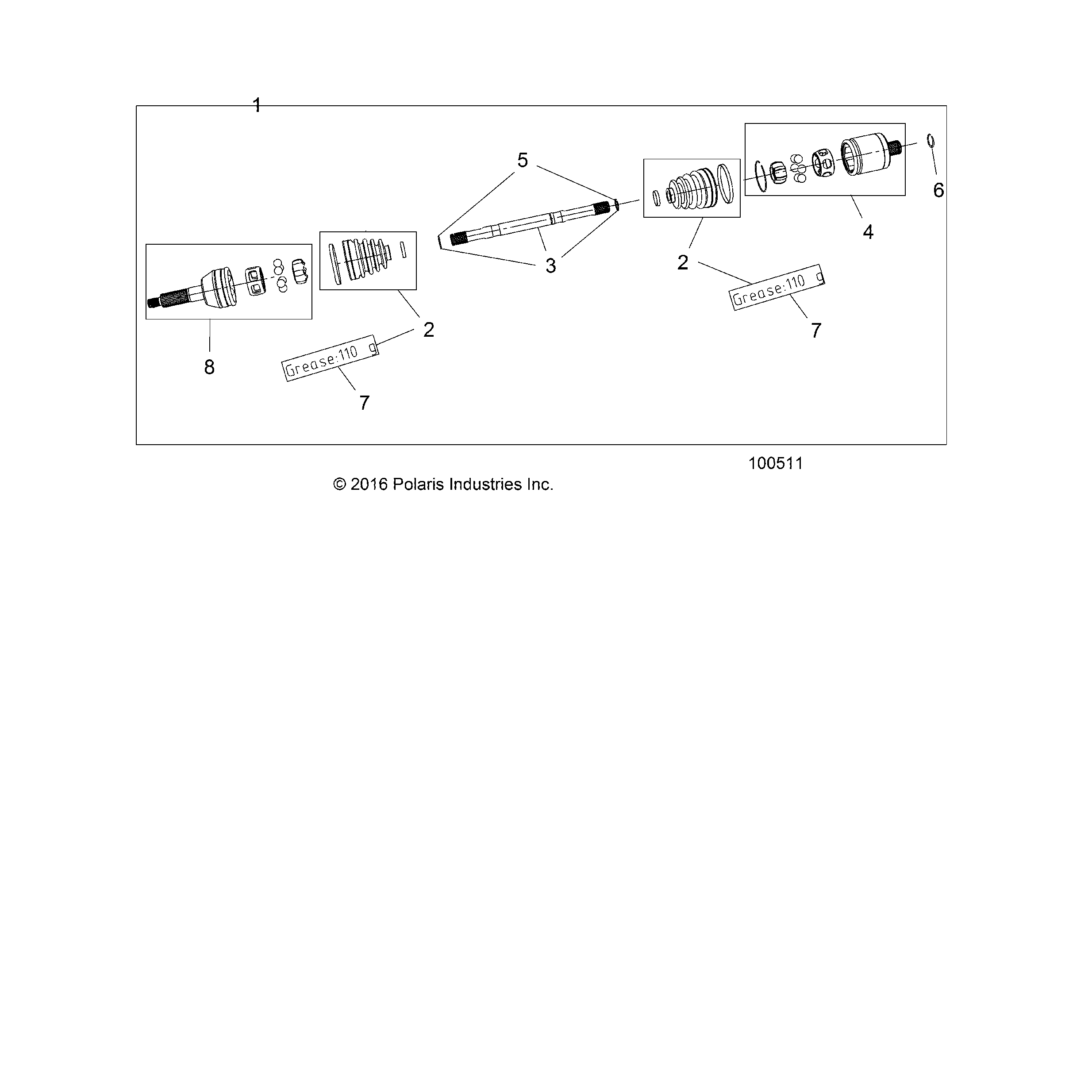 An Image of a Genuine Polaris Parts Schematic Diagram showing the schematic - DRIVE TRAIN: REAR HALF SHAFT (FROM 4/26/16) - 2016 POLARIS ACE 900 EFI EPS